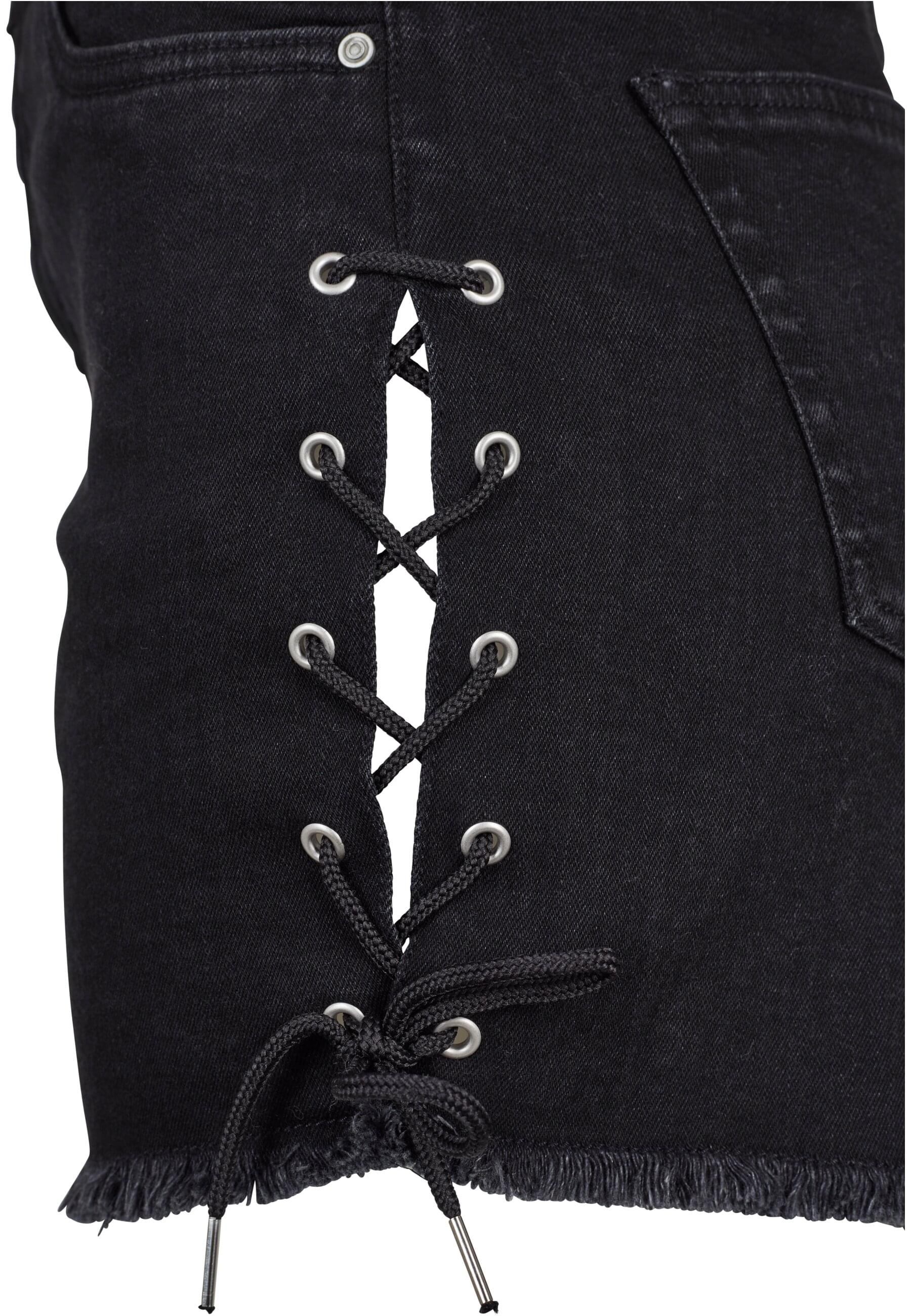 URBAN CLASSICS Stoffhose »Urban Classics Damen Ladies Highwaist Denim Lace Up Shorts«, (1 tlg.)