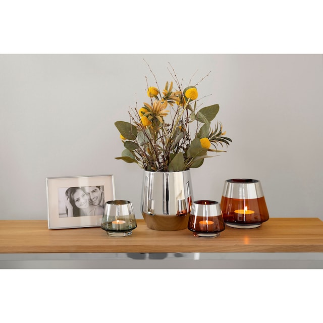 Fink Teelichthalter »JONA«, (1 St.), Glas - mundgeblasen - folierter  silberfarbener Rand | BAUR