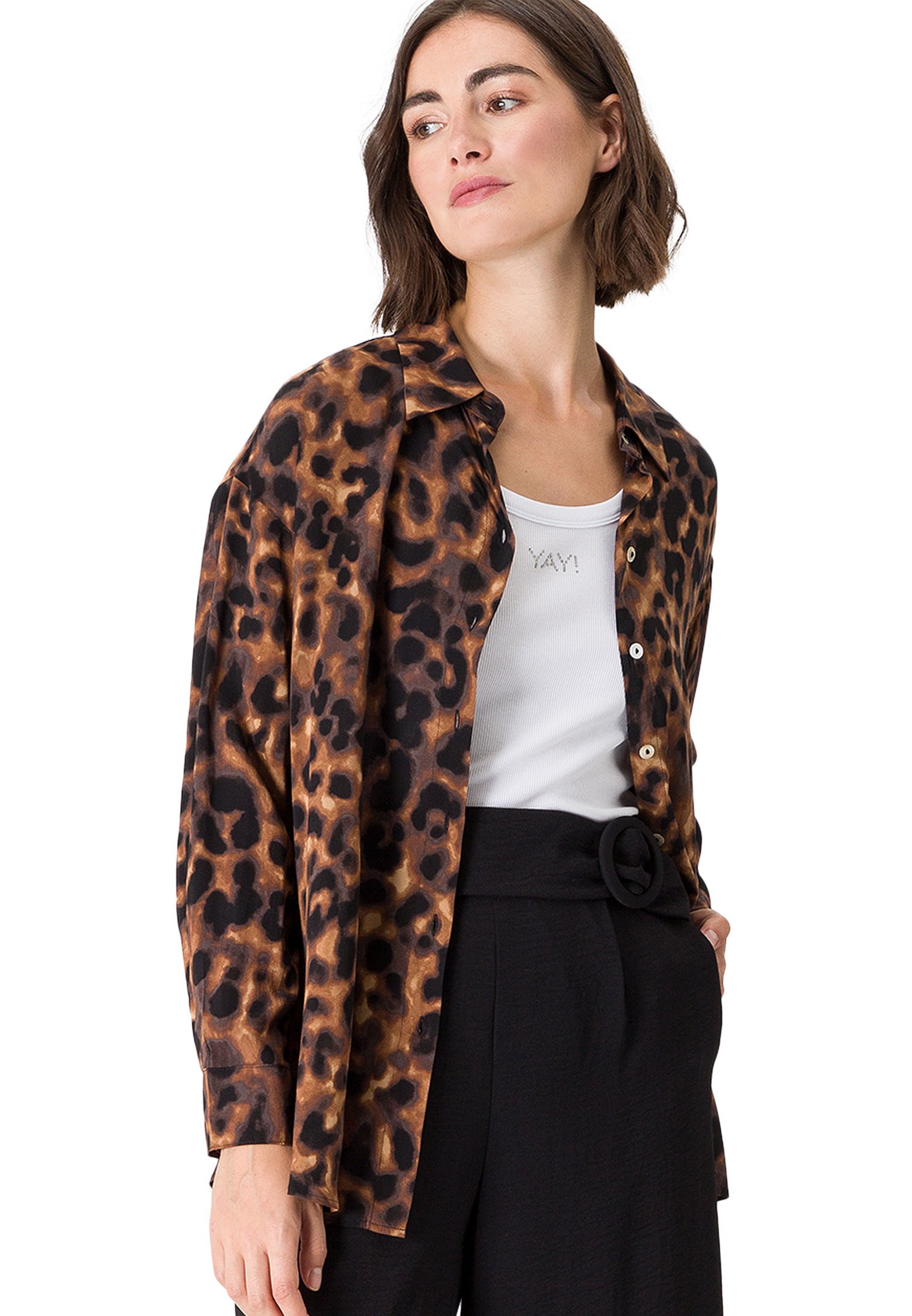 Zero Klassische Bluse "zero Bluse mit Leoprint"