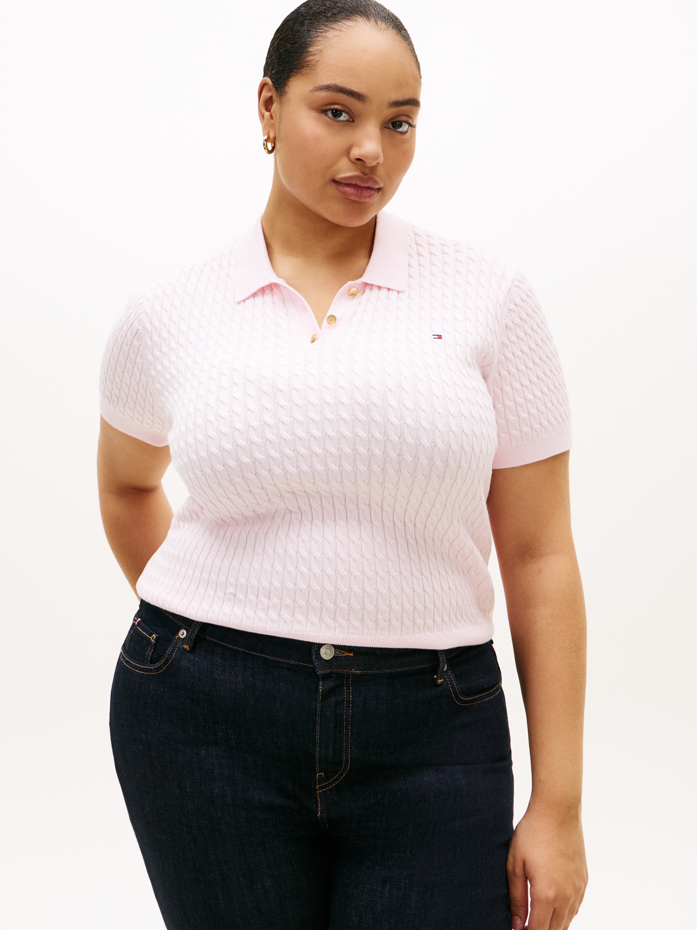 Tommy Hilfiger Curve Polokragenpullover "CRV CO CABLE FINE GG POLO S/S" in günstig online kaufen