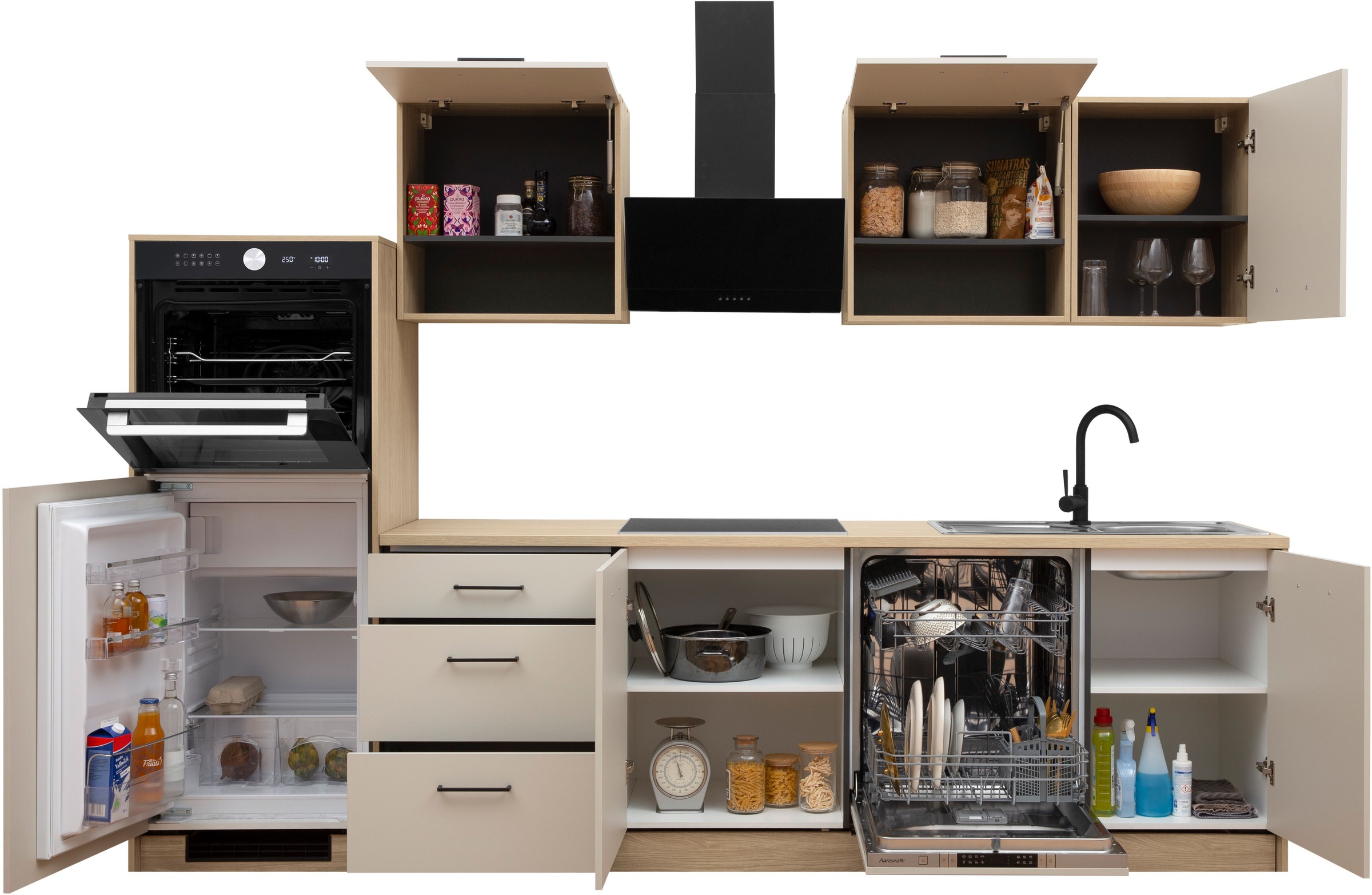 KOCHSTATION Küchenzeile »KS-Kolari, Küchenblock Made in Germany« Breite 290 cm, wahlweise mit Hanseatic-E-Geräten