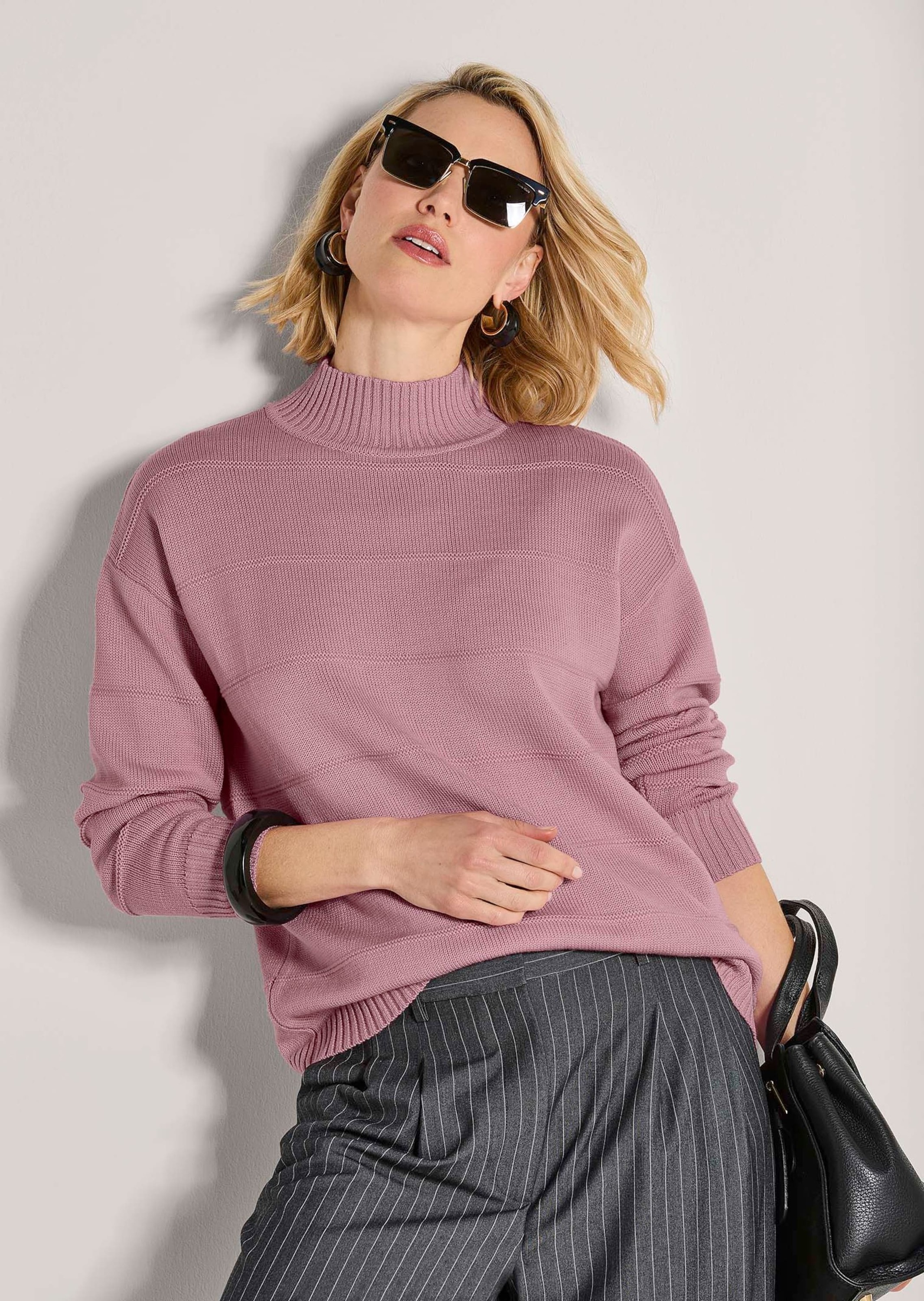 MADELEINE Stehkragenpullover »Strickpullover Eleganter Wollpullover mit Querstruktur« Strukturstrick