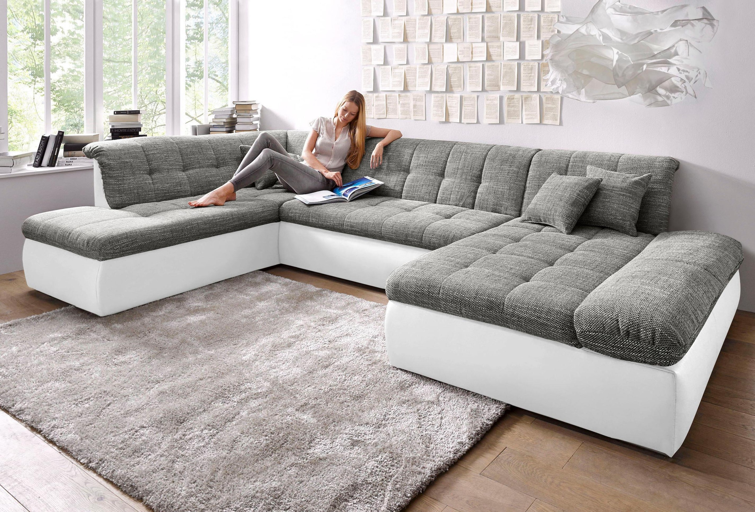 DOMO collection Wohnlandschaft »Moric U-Form auch in Cord«, im XXL-Format, wahlweise mit Bettfunktion und Armlehnenverstellung