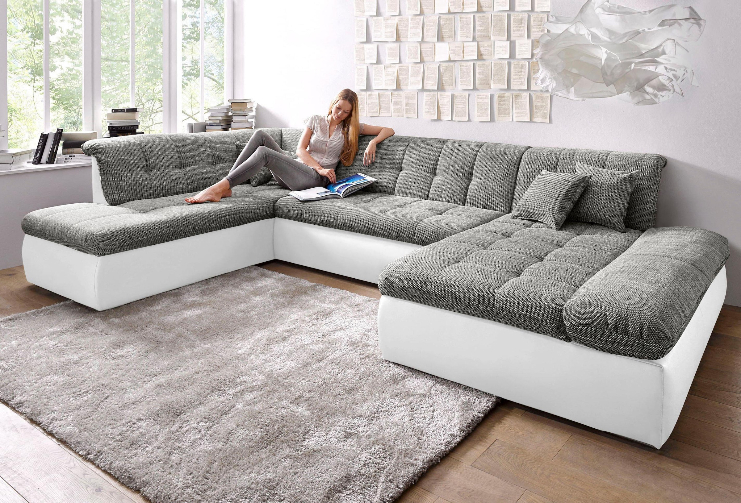 DOMO collection Wohnlandschaft "MORIC 353x216x80 cm, mit viel Platz, U-Form, auch in Cord" im XXL-Format, wahlweise mit Bettfunktion und Armlehnenverstellung