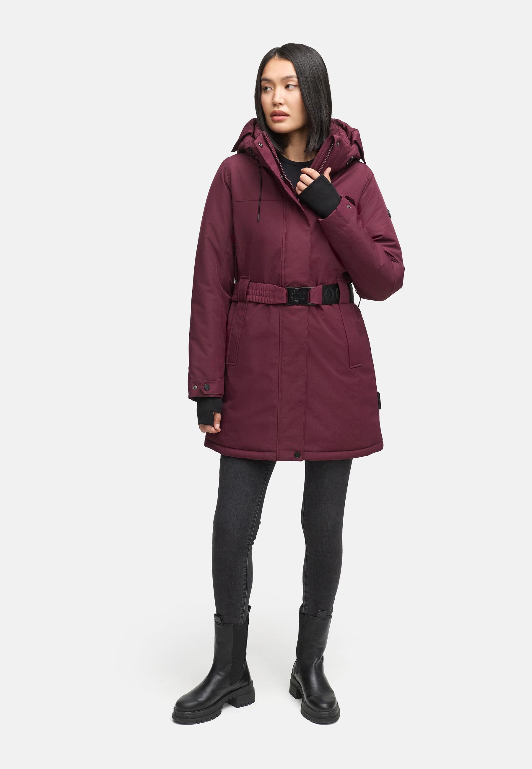 Navahoo Wintermantel »Frostkuss 14«, Warmer Damen Mantel mit abnehmbarer Kapuze und Taillengürtel