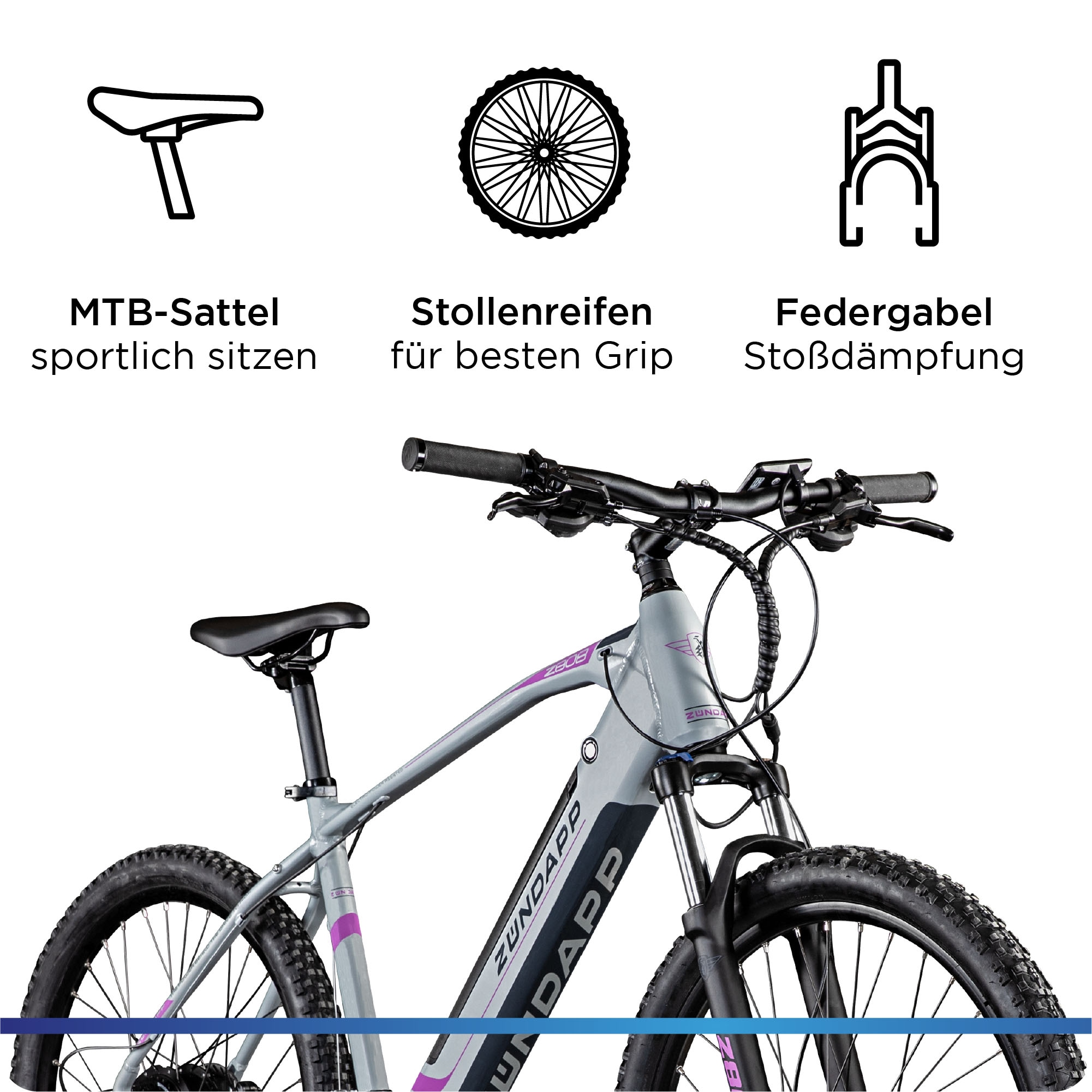 Zündapp E-Bike »Z808«, 24 Gang, Alivio, Heckmotor 250 W, Pedelec, Elektrofahrrad für Damen u. Herren, MTB