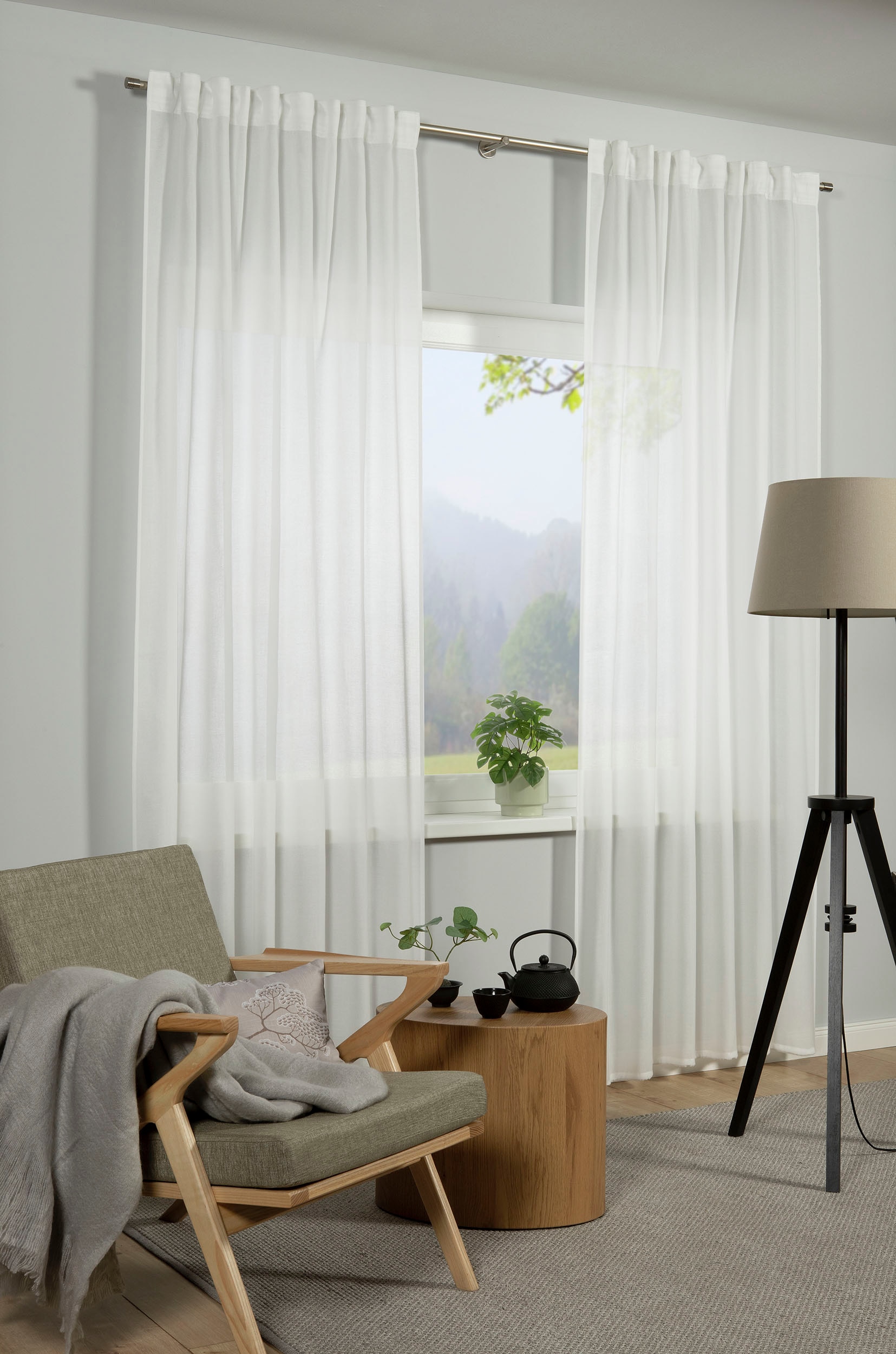 Gardine GARDINIA, B:135cm H:245cm, weiß, Obermaterial: 100% Kunststoff, Wohnzimmer, Gardinen, "GRS Schal Zen Silence mit Gardinenband", blickdicht,