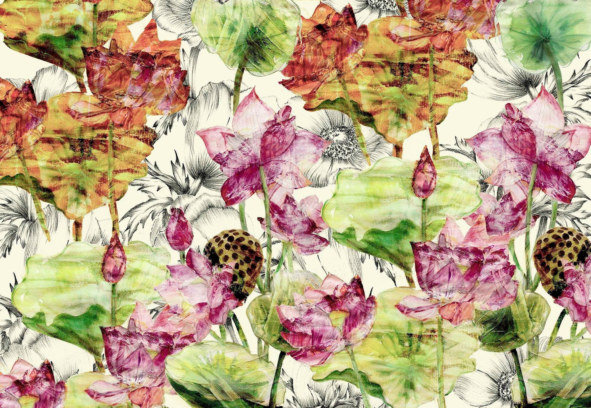 Komar Vliestapete "Vlies - Lotus - Größe 368 x 248 cm" bedruckt glatt Wohnzimmer, Schlafzimmer