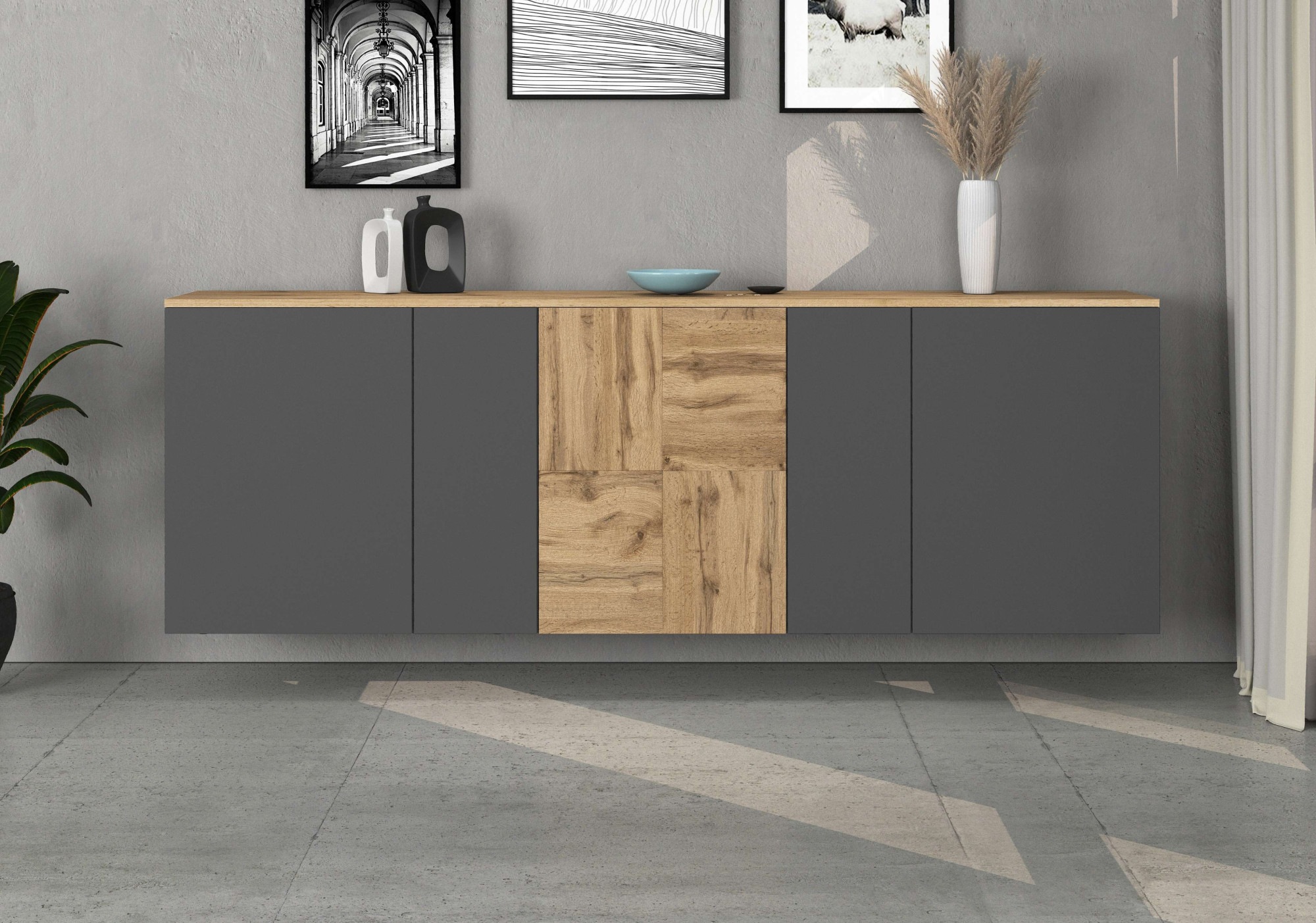 INOSIGN Sideboard »Sideboard ISEO, Kommode, Schrank, Kredenz« 1 Stk. tlg. stehend/hängend, 5 Türen, 6 Fächer, Breite 200 cm