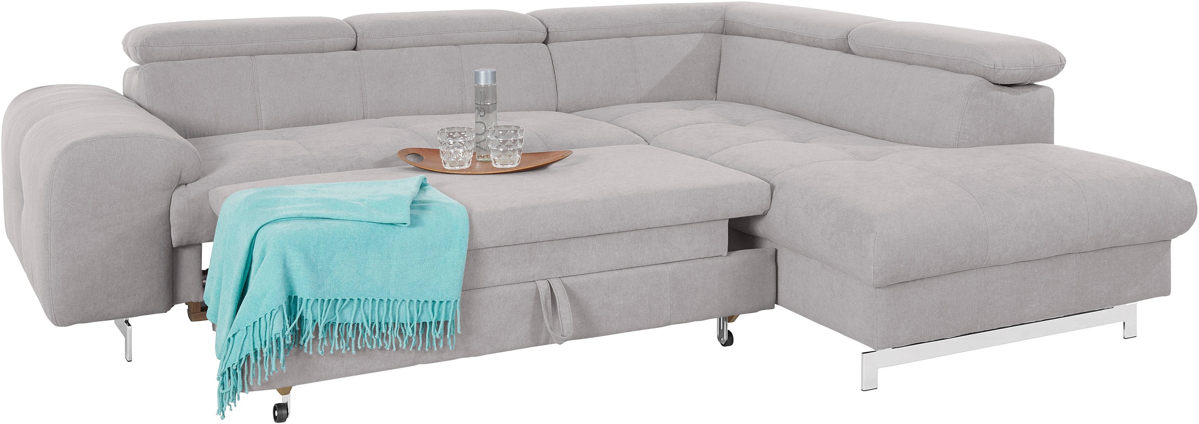 COTTA Ecksofa »Chef L-Form«, mit Kopfteilverstellung, edle Metallkufen, wahlweise mit Bettfunktion