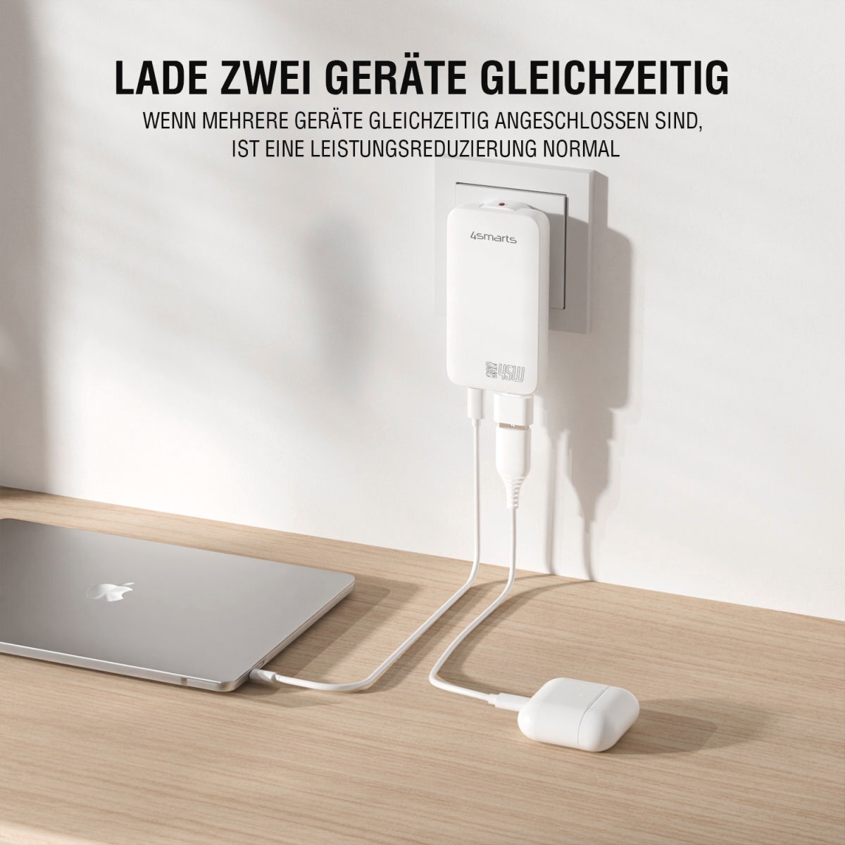 4smarts USB-Ladegerät »FlatPlug Slim Dual 45W GaN 2x USB-C«, extrem flaches Design