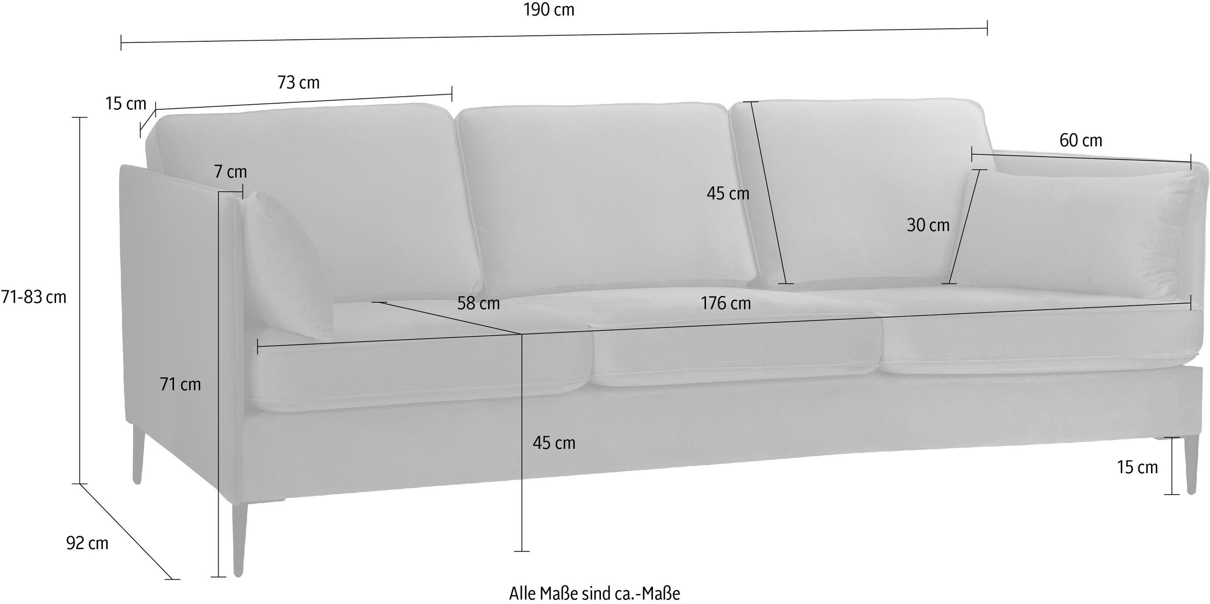 Home affaire 3-Sitzer "Light" inklusive loser Zierkissen, mit schmalen Arml günstig online kaufen