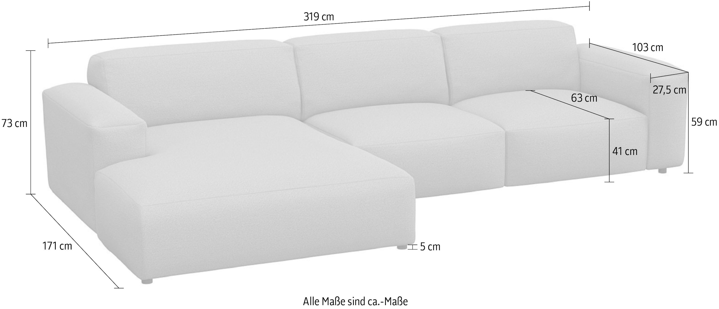 FLEXLUX Ecksofa »Lucera Chaislongue + 2,5 Sitzer«, modern & anschmiegsam, Kaltschaum, Stahl-Wellenunterfederung