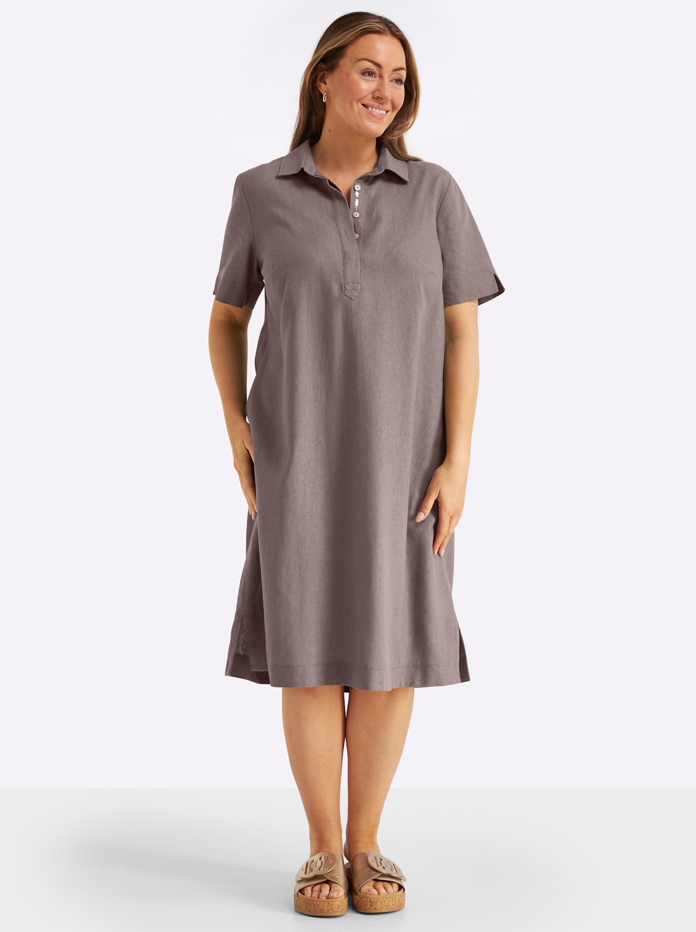 Sheego A-Linien-Kleid "Leinenkleid"
