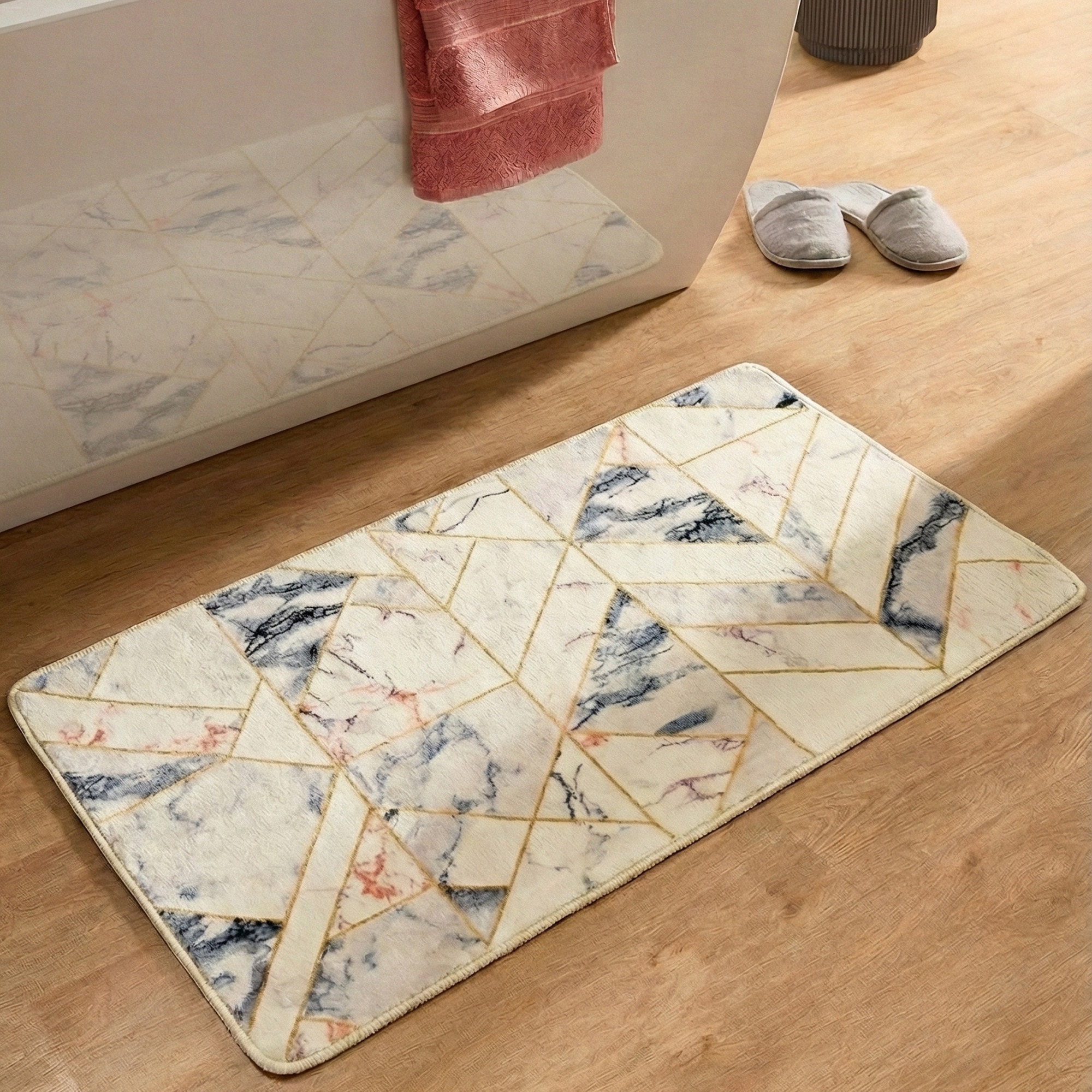 Gino Falcone Badematte "Aquata GF-155, Badvorleger, Badezimmer Teppich" Höhe 7 mm rutschhemmend beschichtet fußbodenheizungsgeeignet Badteppich, bedruckt, Marmor Design, rechteckig