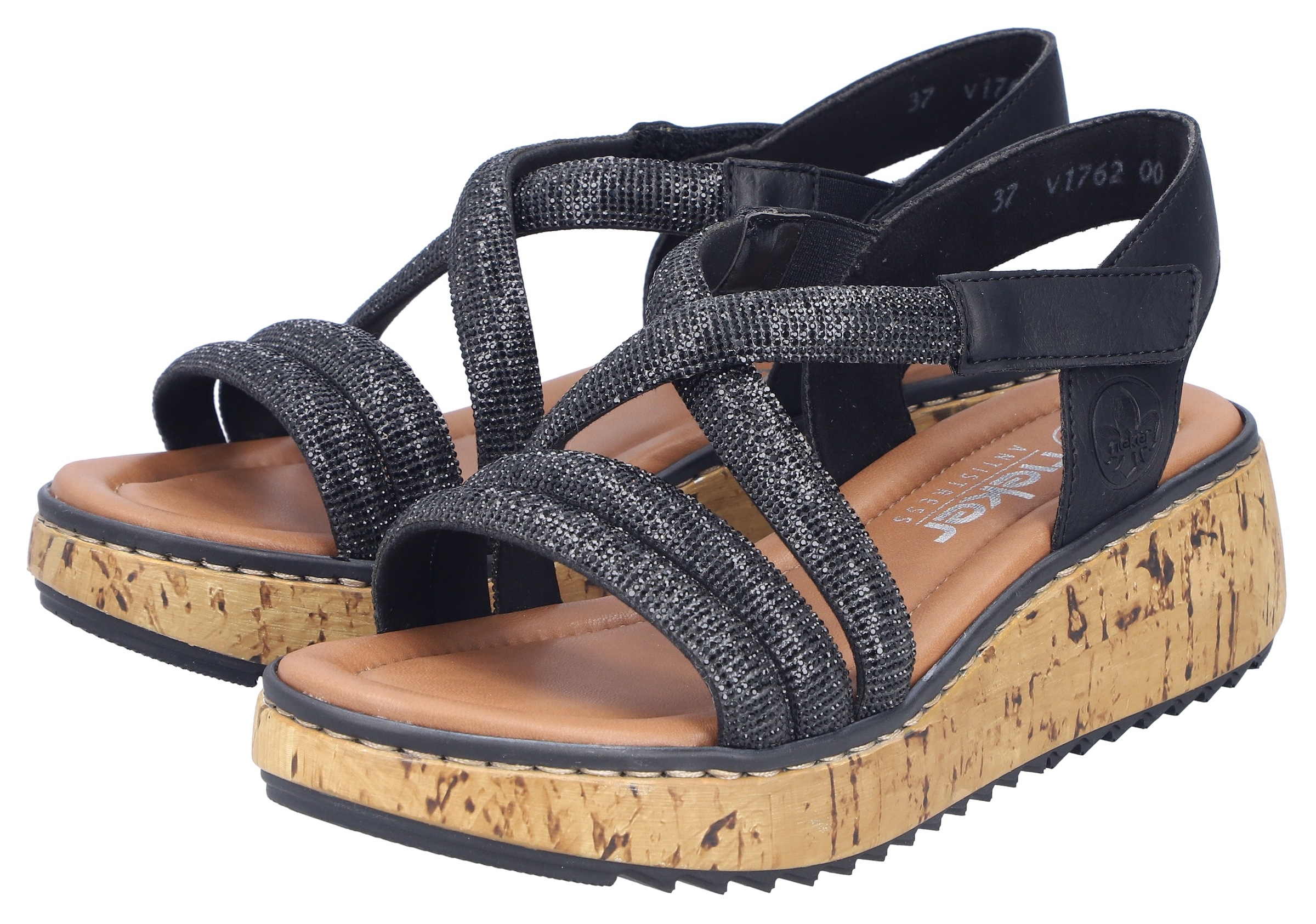 Rieker Sandale  Keilsandale, Plateausandalette, Sommerschuh mit Glitzersteine