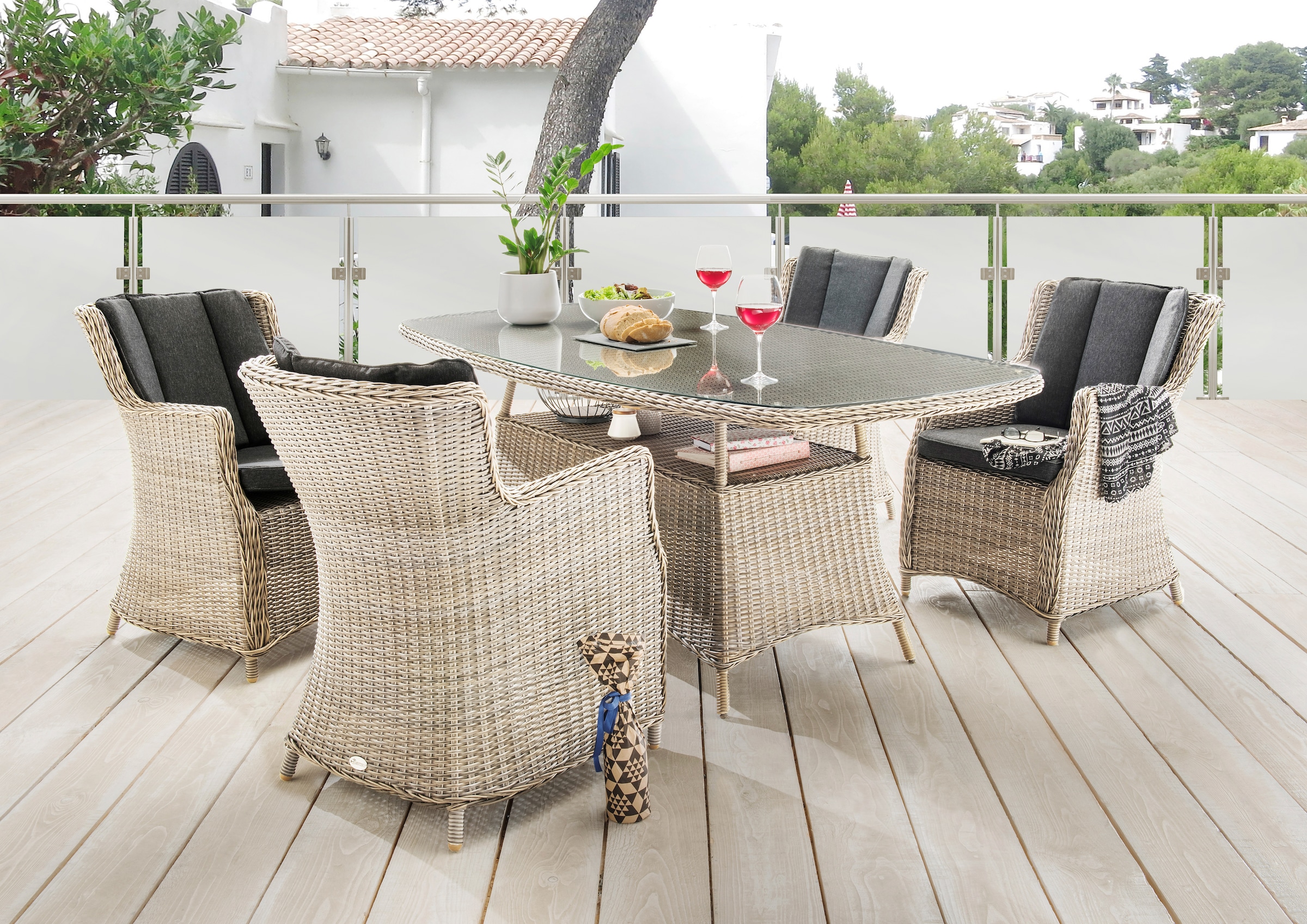 Auflagen | Sessel, cm, Polyrattan, tlg.), Garten-Essgruppe 4 »LUNA«, Tisch inkl. BAUR 13 Destiny (Set, 200x100x75