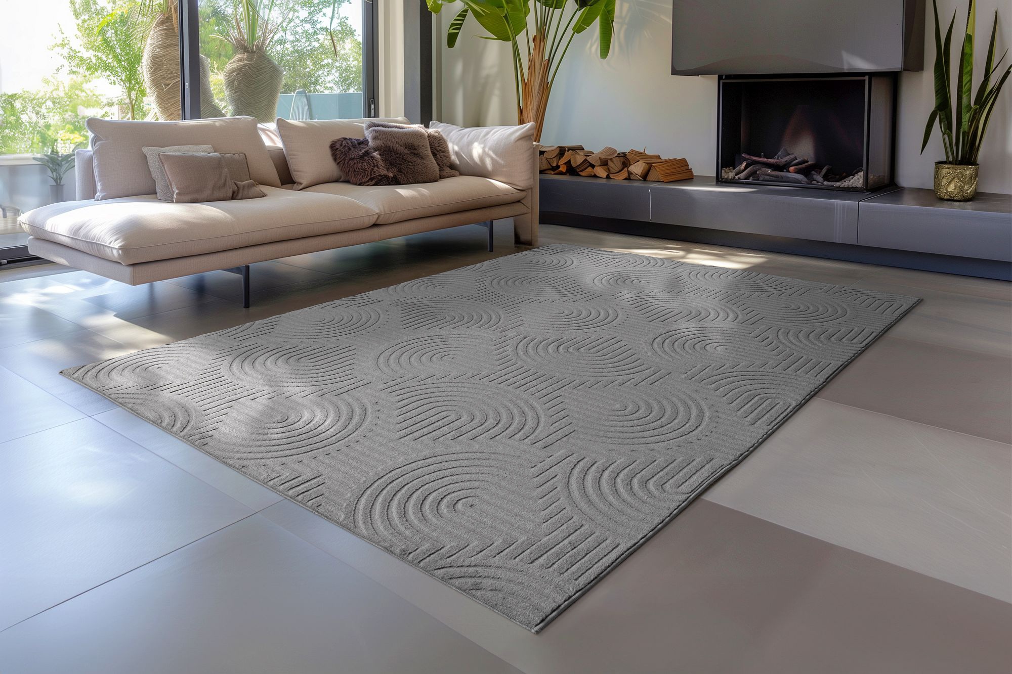 Kayoom Teppich "Balance Flow 225" rechteckig 18 mm Höhe Kurzflor, Hoch Tief, modernes Muster, Wohnzimmer