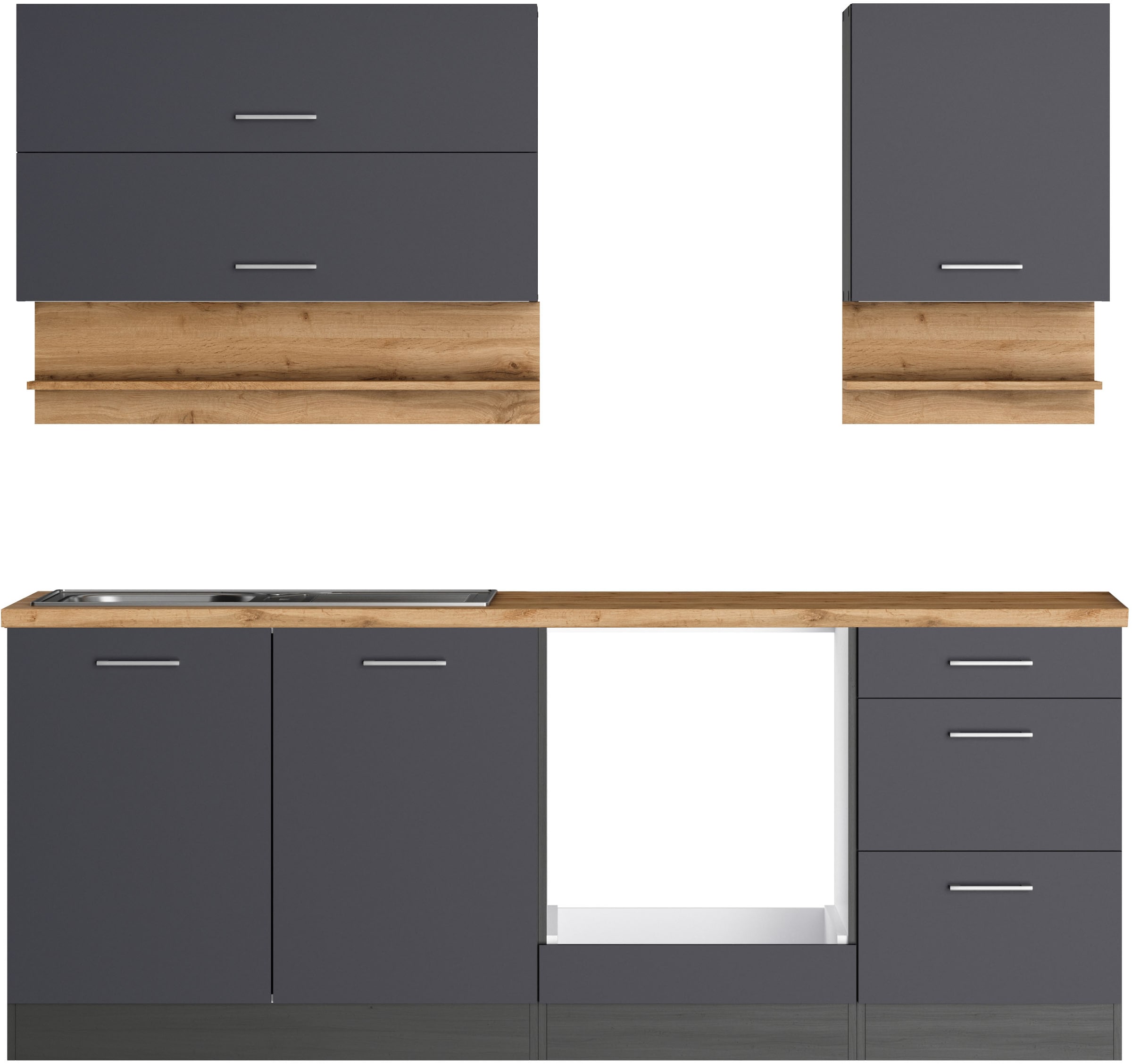 KOCHSTATION "KS-Milan" 210 cm breit, robuste Metallauszüge, viel Stauraum
