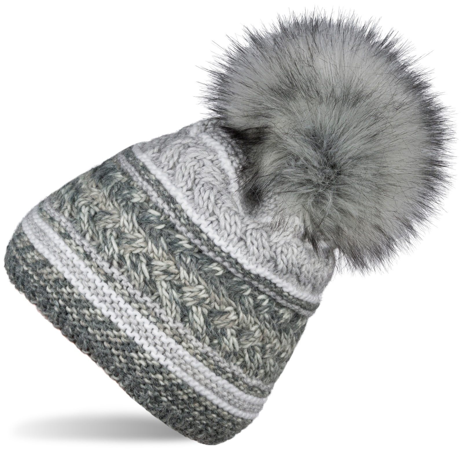 styleBREAKER Bommelmütze "Strick Bommelmütze mit buntem Mustermix" 1 Stk. günstig online kaufen