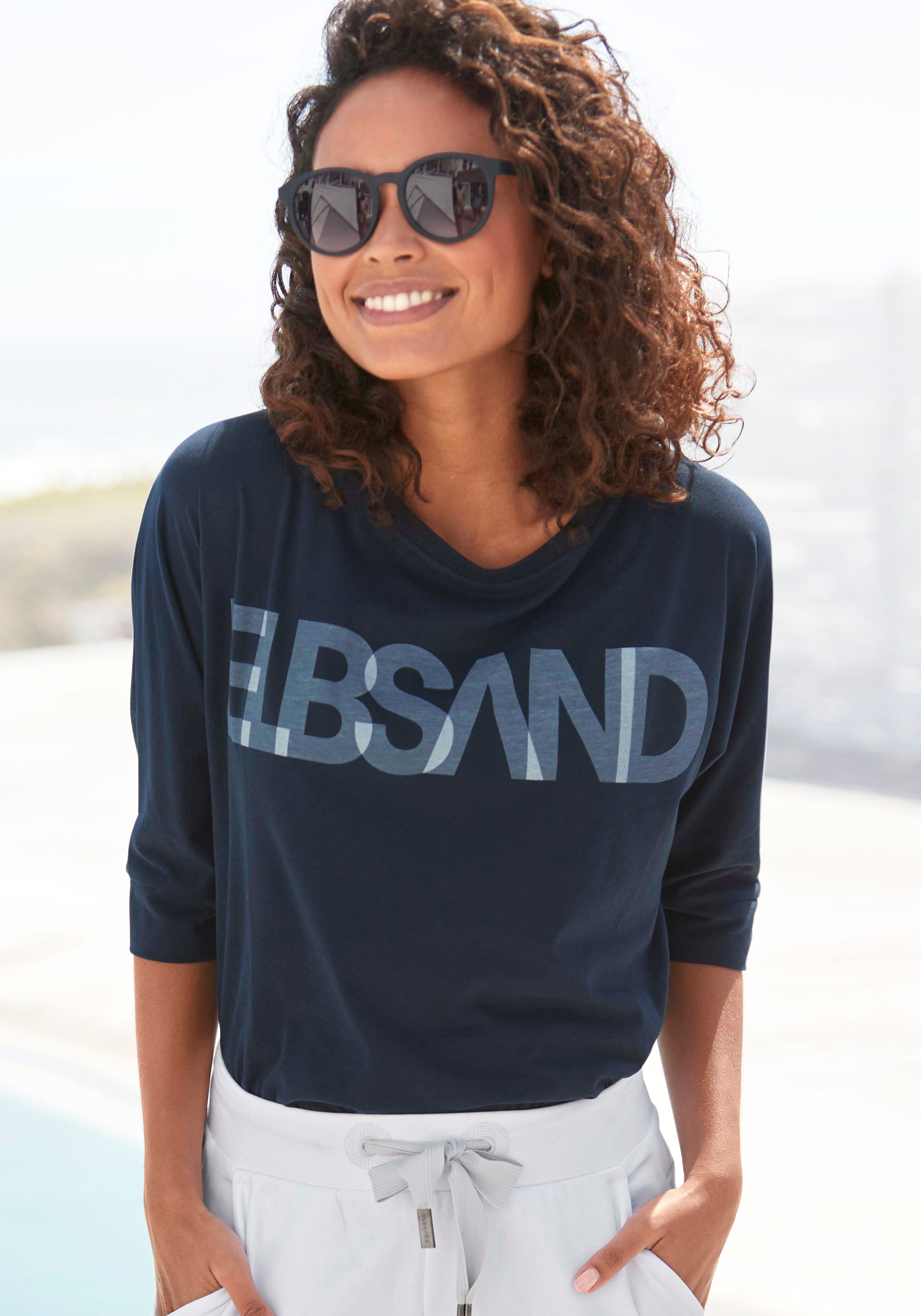 Elbsand 3/4-Arm-Shirt "Irja" mit Logodruck, Baumwoll-Mix, lockere Passform