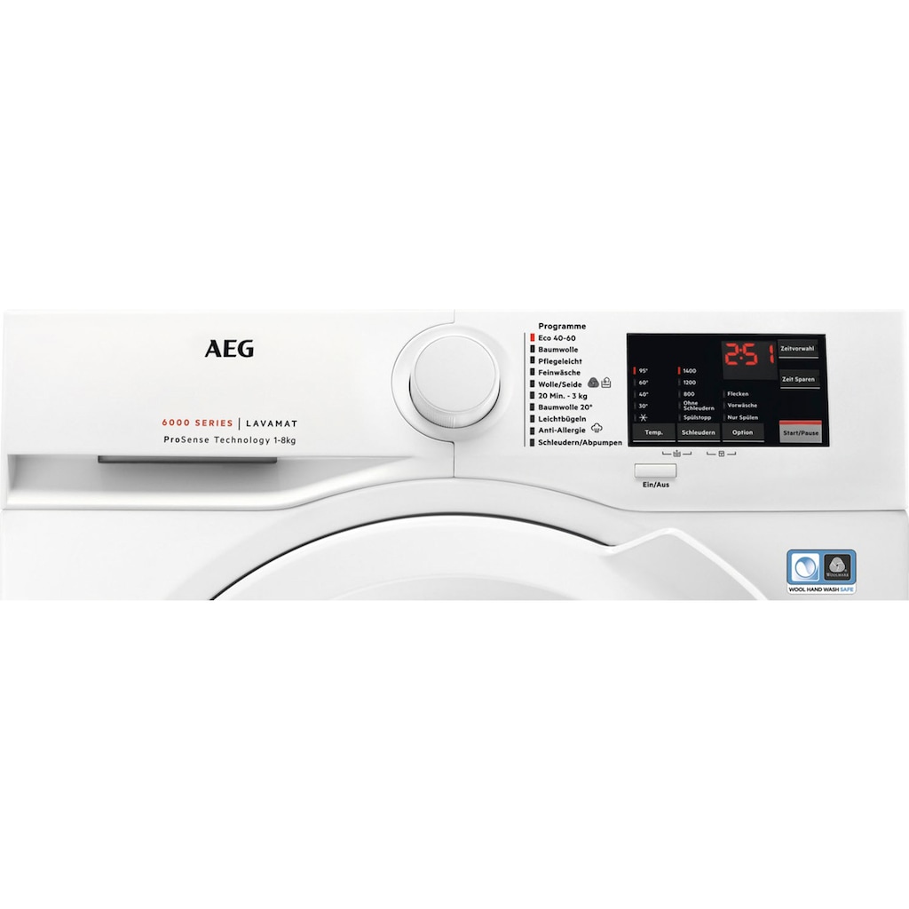 AEG Waschmaschine »L6FA48FL«, Serie 6000 mit ProSense-Technologie, L6FA48FL, 8 kg, 1400 U/min