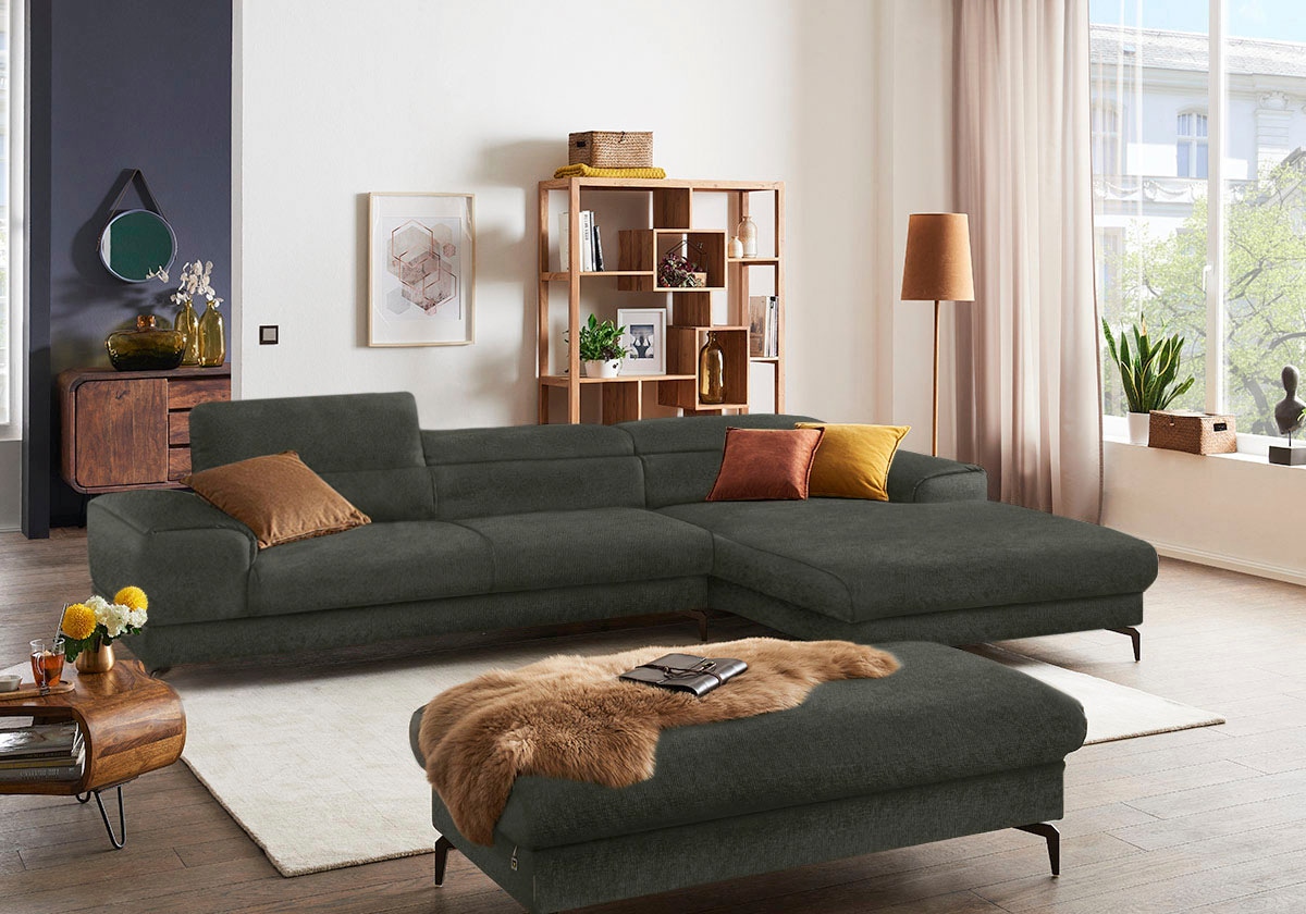 W.SCHILLIG Ecksofa "piedroo, Designsofa mit tollem Sitzkomfort, bequem und elegant, L-Form" Kopfteilverstellung, wahlweise mit Sitztiefenverstellung, Breite 343cm