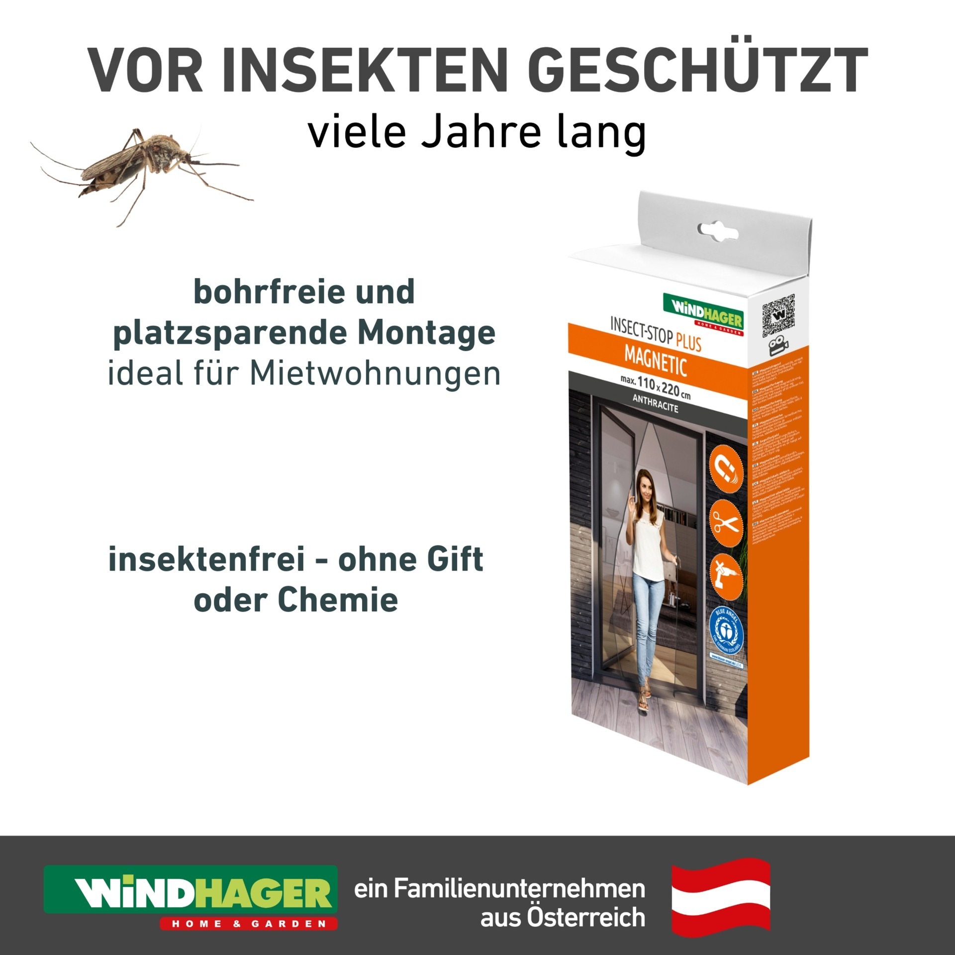 Windhager Insektenschutz-Vorhang »Magnet für Terrassen- und Balkontüren, ohne bohren« Packung, 1 Stk. tlg. Fliegengitter Magnetvorhang, 110x 220 cm, anthrazit