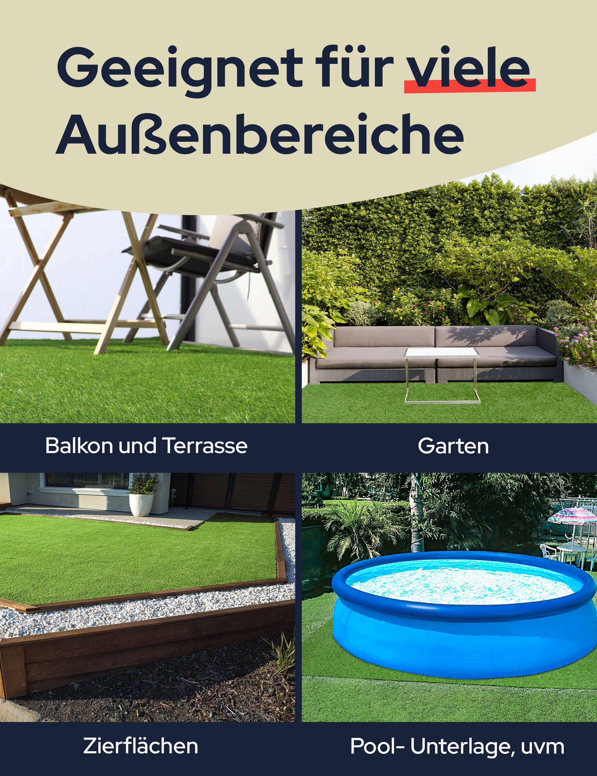 Primaflor-Ideen in Textil Kunstrasen »Kunstrasen MIAMI«, rechteckig, 22 mm Höhe, natürliche Optik, wasserdurchlässig, für Balkon, Terrasse & Garten