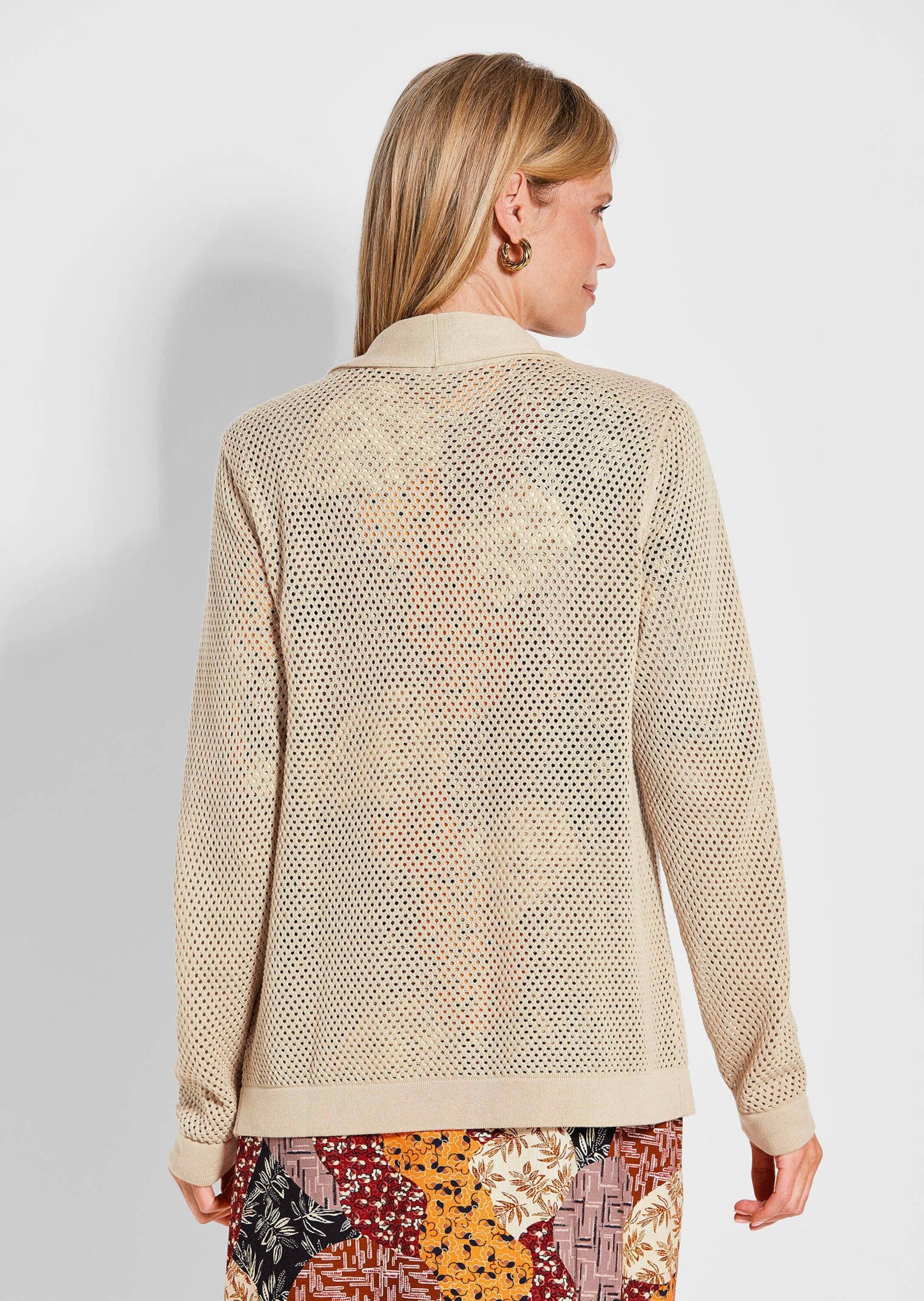 GOLDNER Strickjacke »Kurzgröße Braune Cardigan mit Ajourmuster«