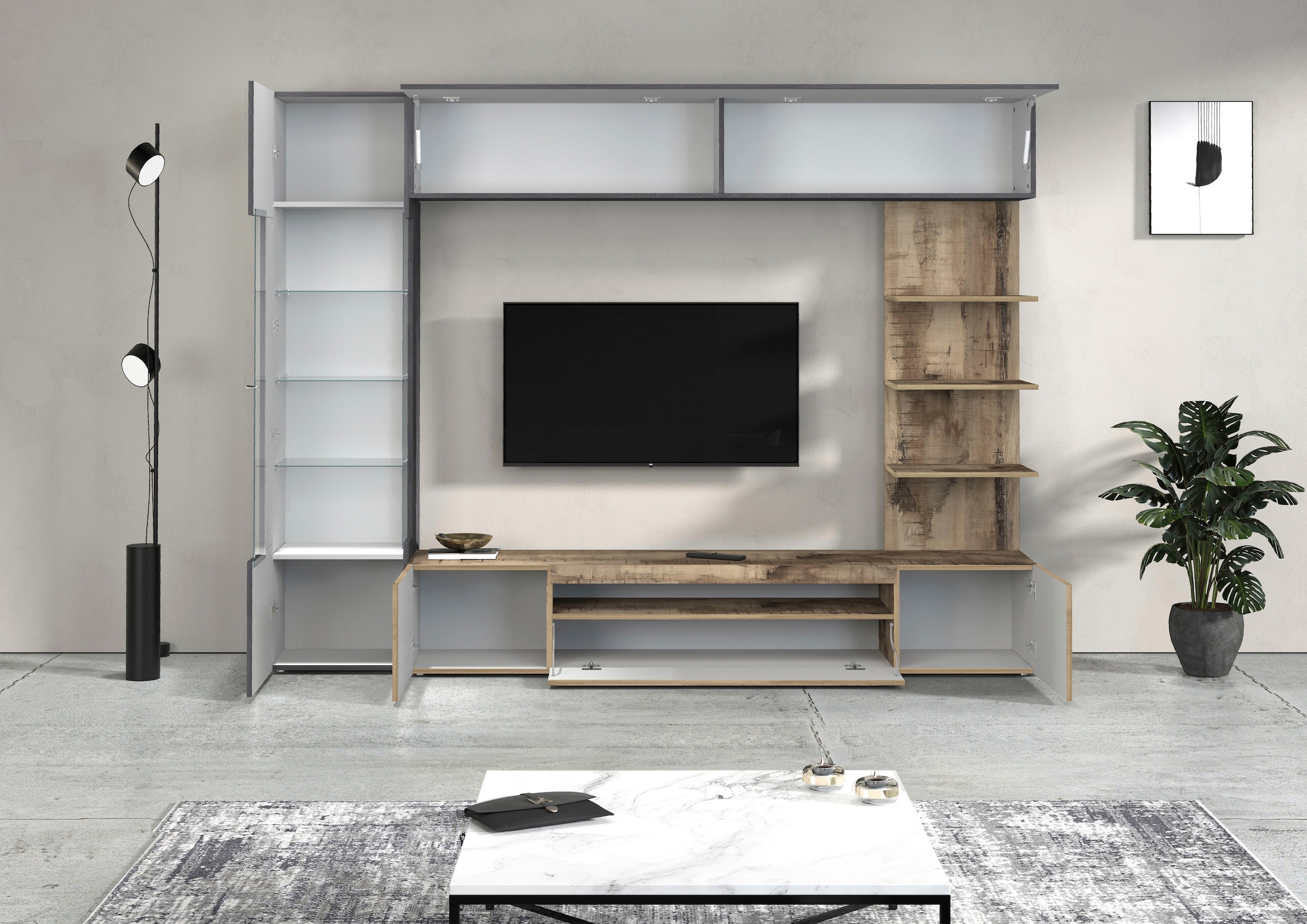 OTTO home Wohnwand »Wohnwand New Egypt, Anbauwand, Medienwand, Wohnzimmerwand« Weiß in Hochglanz, alle anderen Farben in matter Ausführung., 4 Stk. tlg.