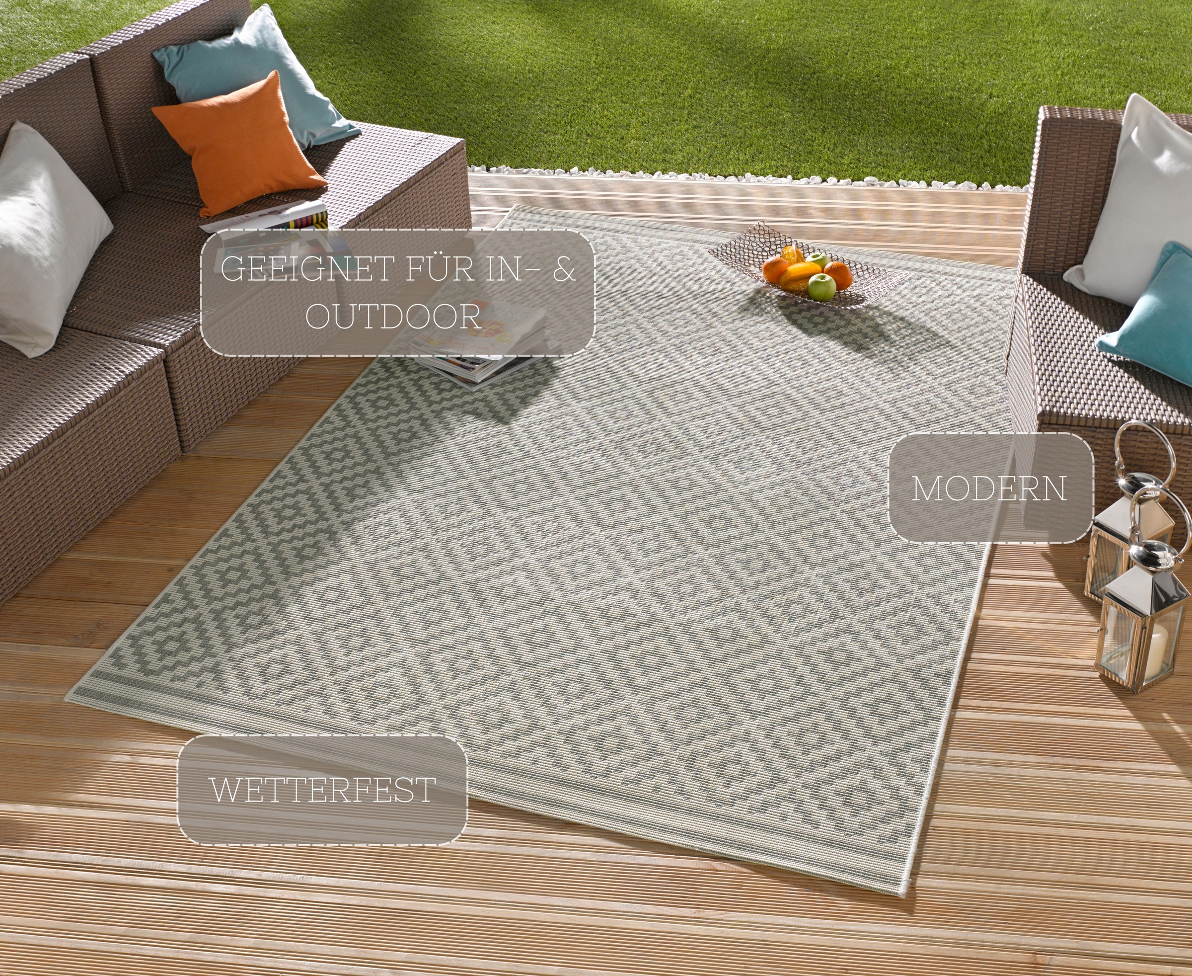 Thumbnail - HANSE Home "Raute" rechteckig 8 mm Höhe In-& Outdoor, Wetterfest, Balkon, Läufer, Wohnzimmer, Terrasse, Raute