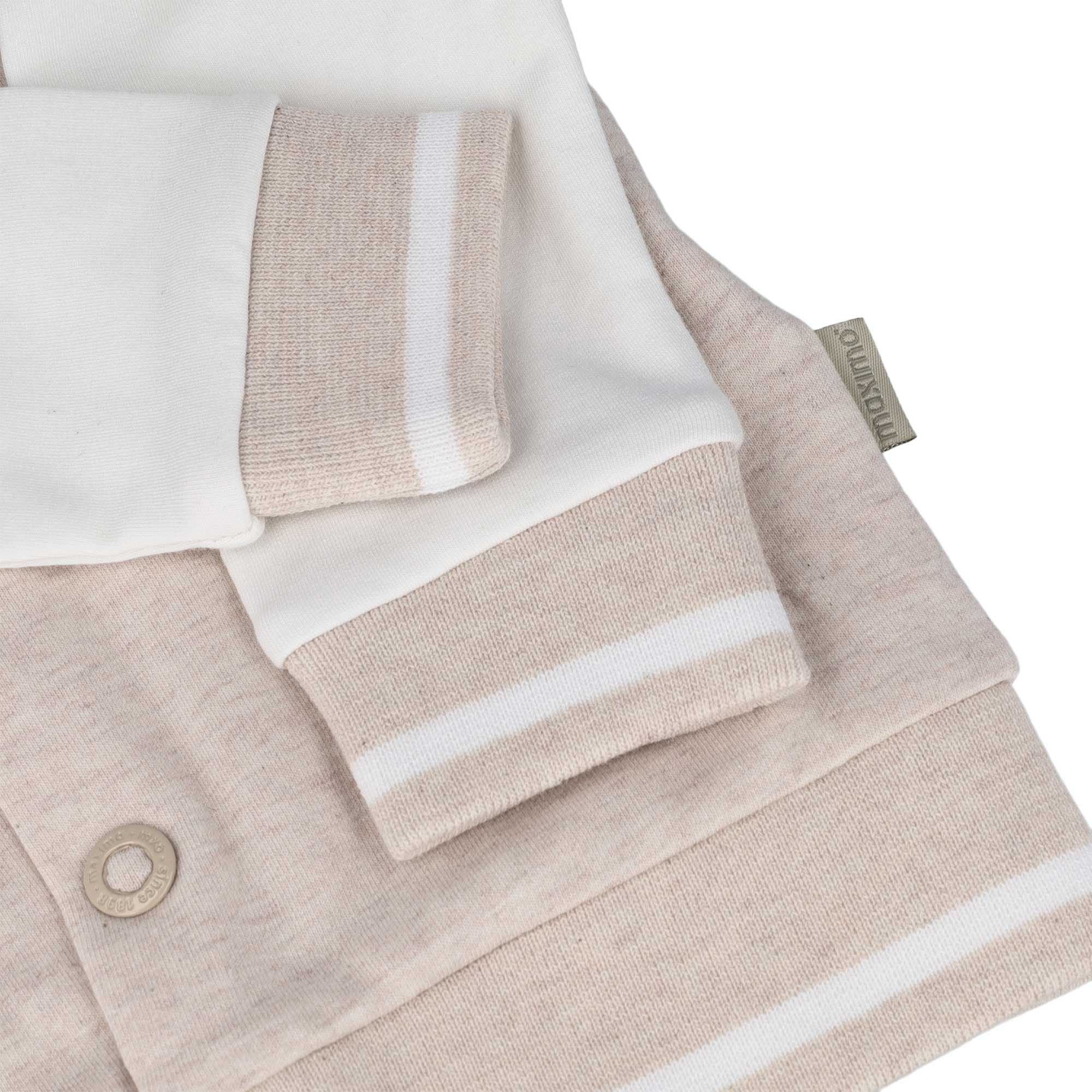 MAXIMO Sweatjacke 1 College Style, beigemeliert, weiße Ärmel, „hello“-Stickerei