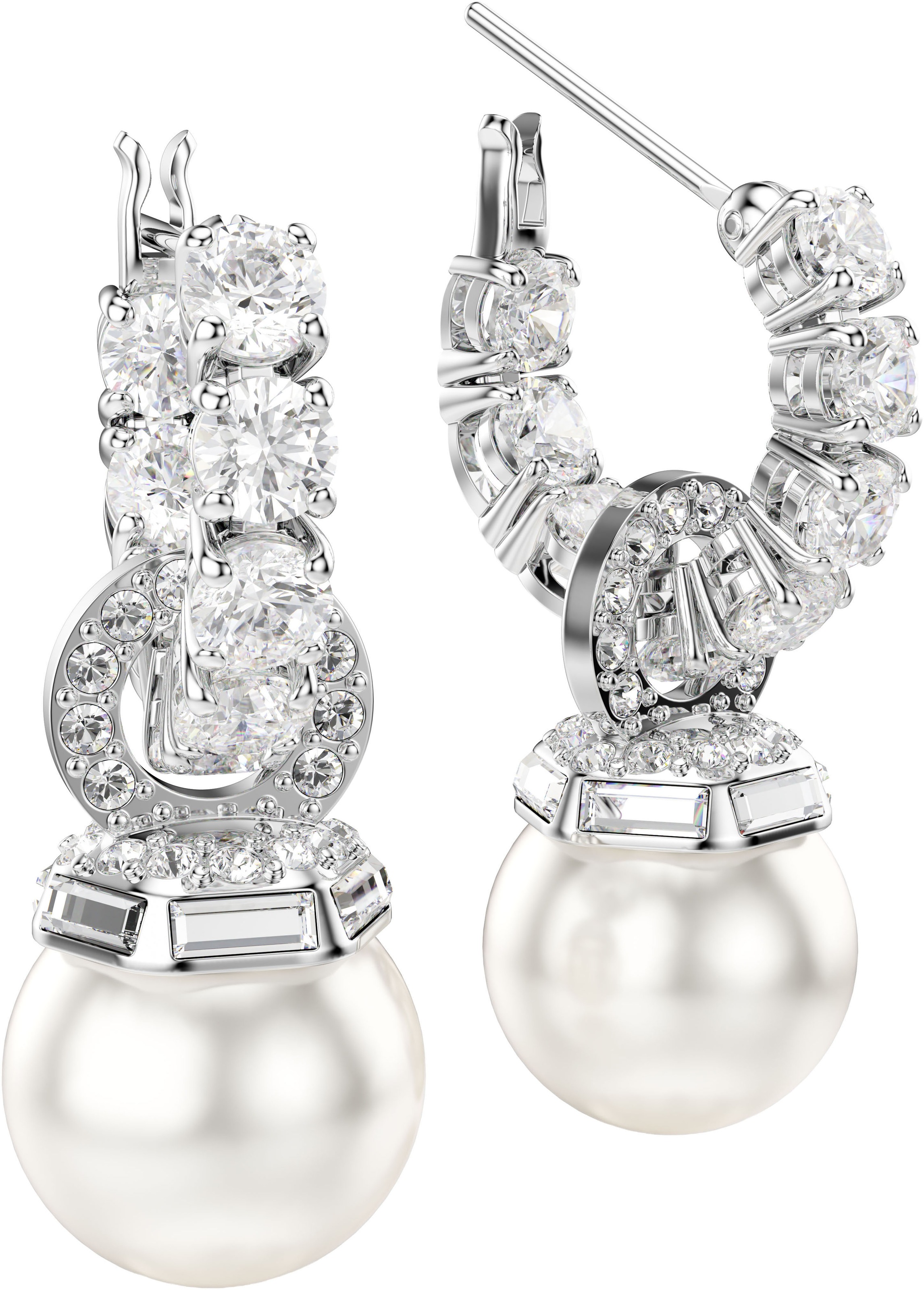 Swarovski Paar Creolen »Schmuck Geschenk Matrix Drop-Ohrhänger, 5691716«, mit Swarovski® Kristall - mit Swarovski® Perle - Einhänger abnehmbar