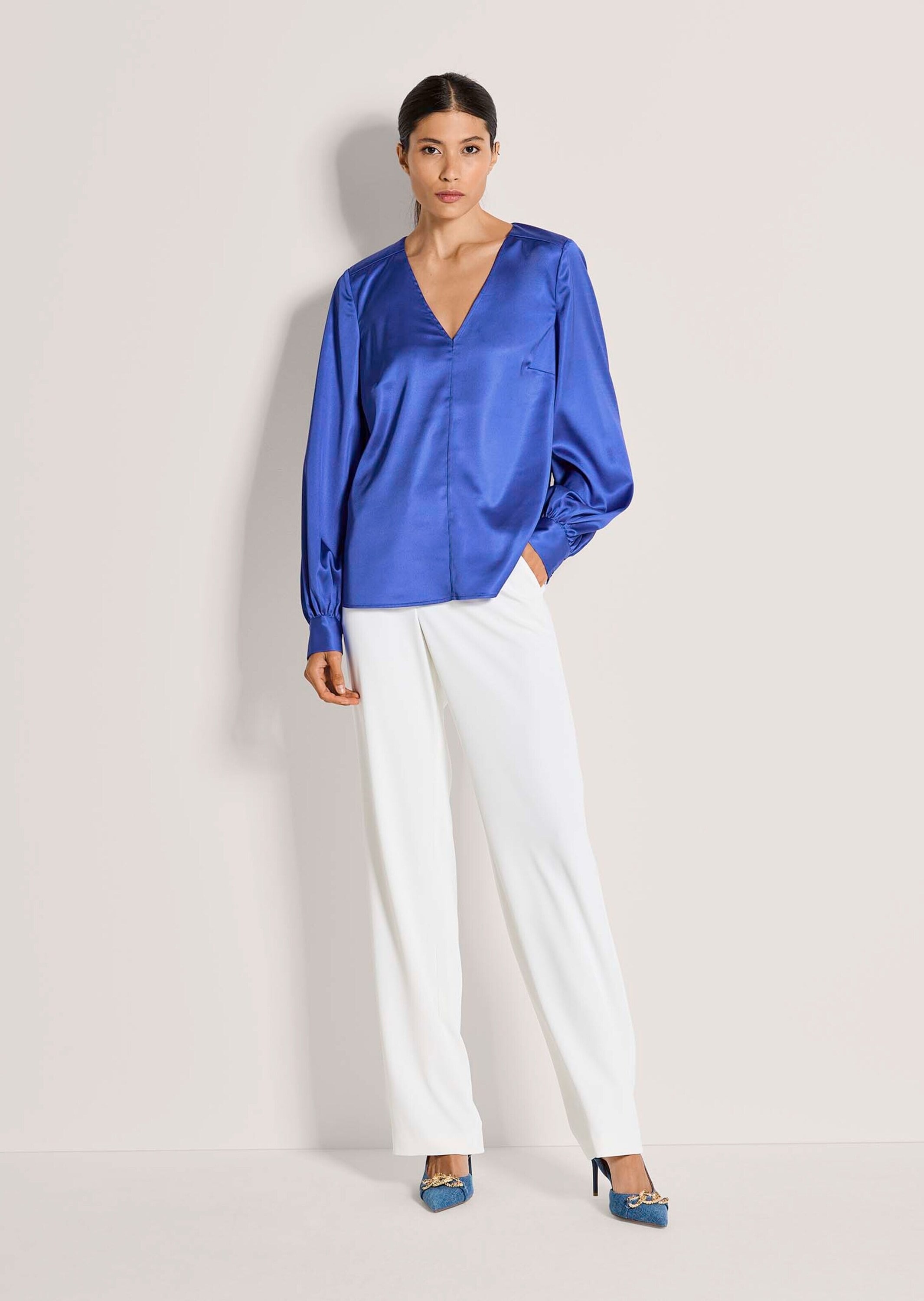 MADELEINE Langarmbluse »Satinbluse Blusenshirt mit schimmerndem Glanz« Markante Mittelnaht