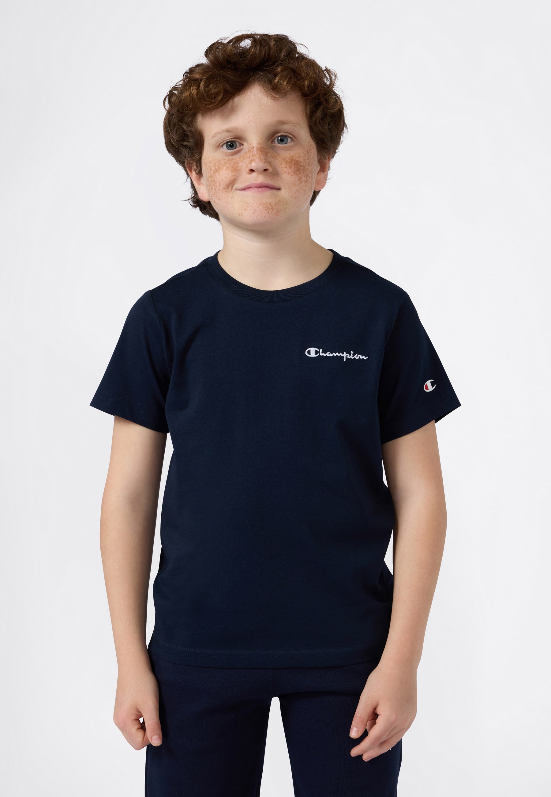 Champion "ICONS CONTRAST Crewneck T-Shirt" mit Rundhalsausschnitt, Kurzarm, aus Baumwolle, klassischer Schnitt