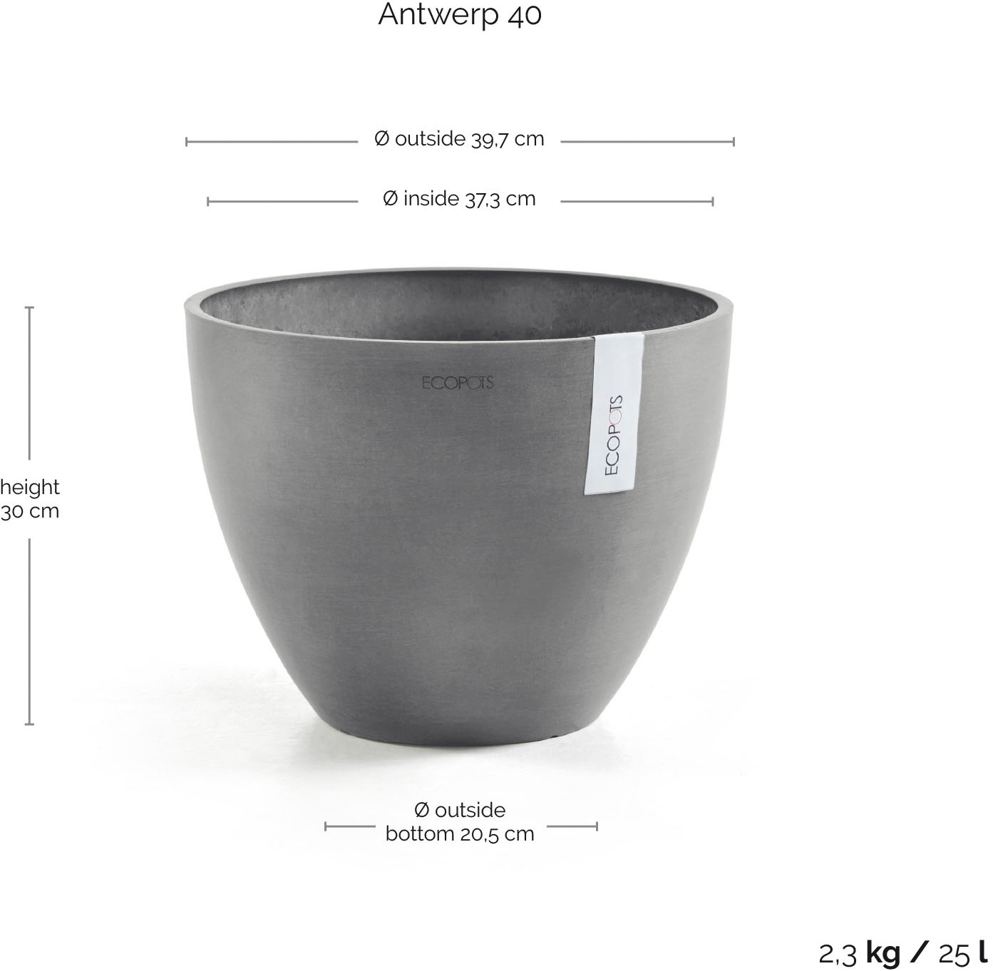 ECOPOTS Blumentopf »ANTWERP Grey« BxTxH: 40x40x30 cm