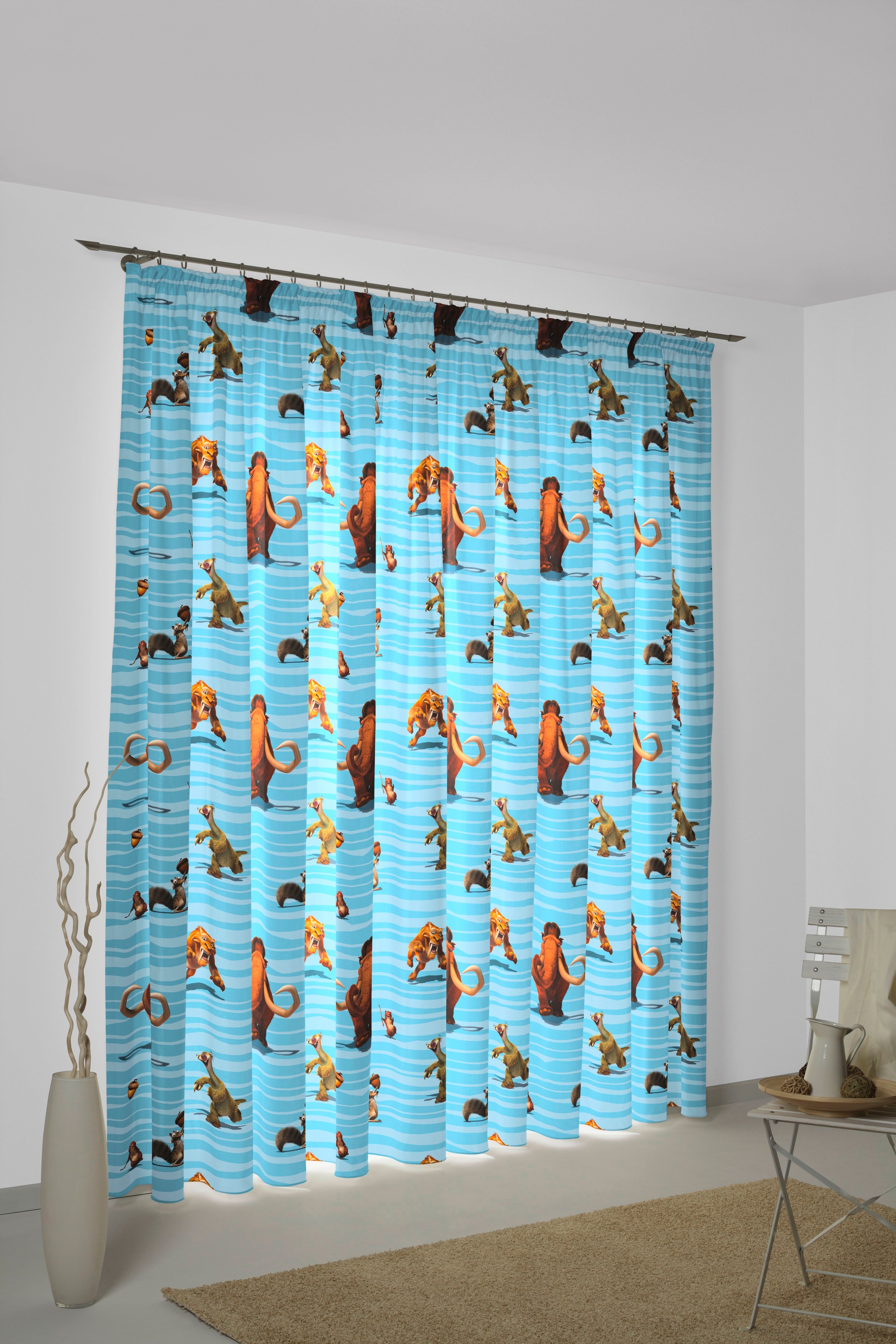 Vorhang WIRTH, B:142cm H:175cm, blau, Satin, Polyester, Kinderzimmer, Gardinen, "Ice Age", Disney
