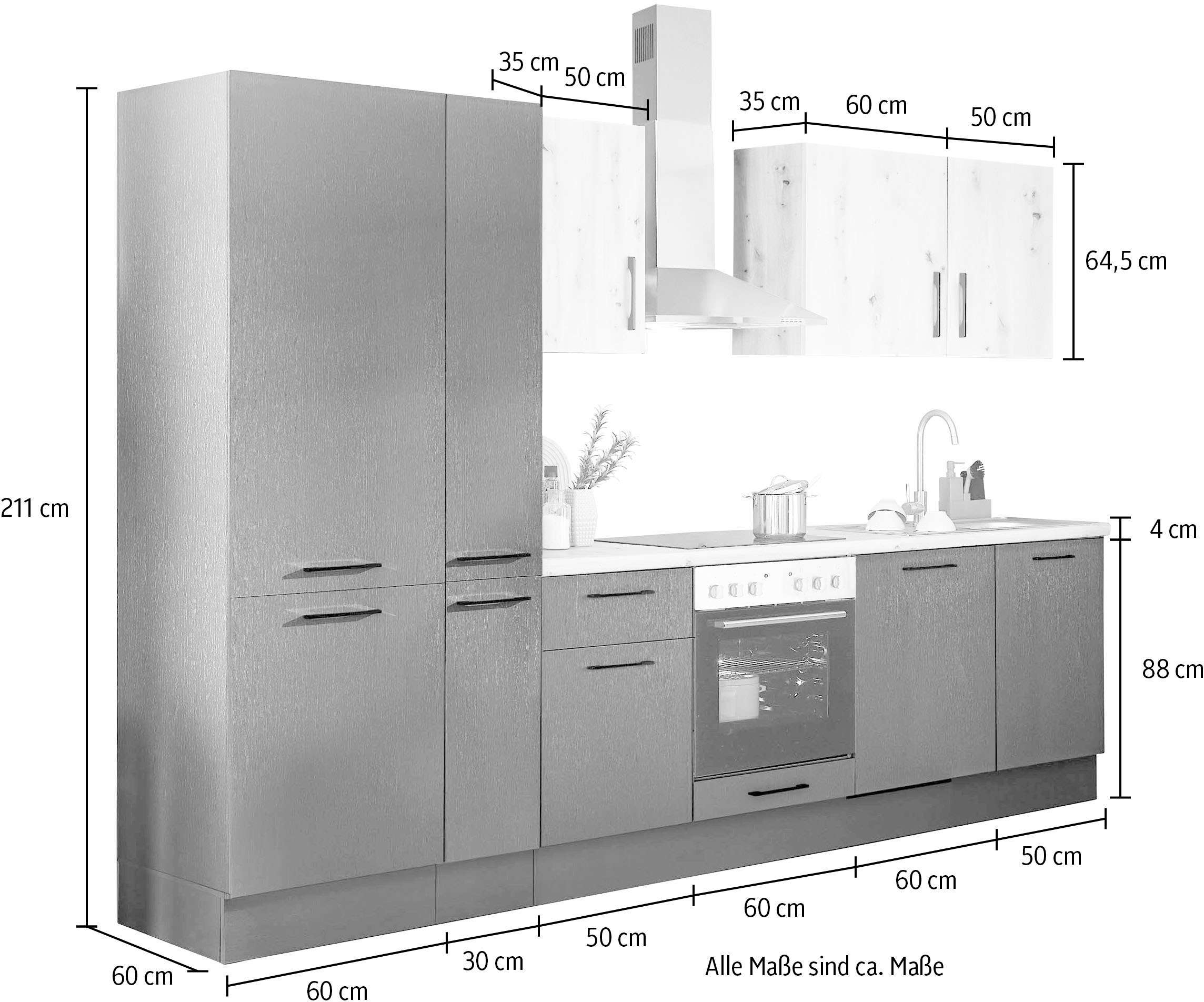 BASIC by Balculina Küchenzeile »Turin«, Breite 310 cm, wahlweise mit E-Geräten