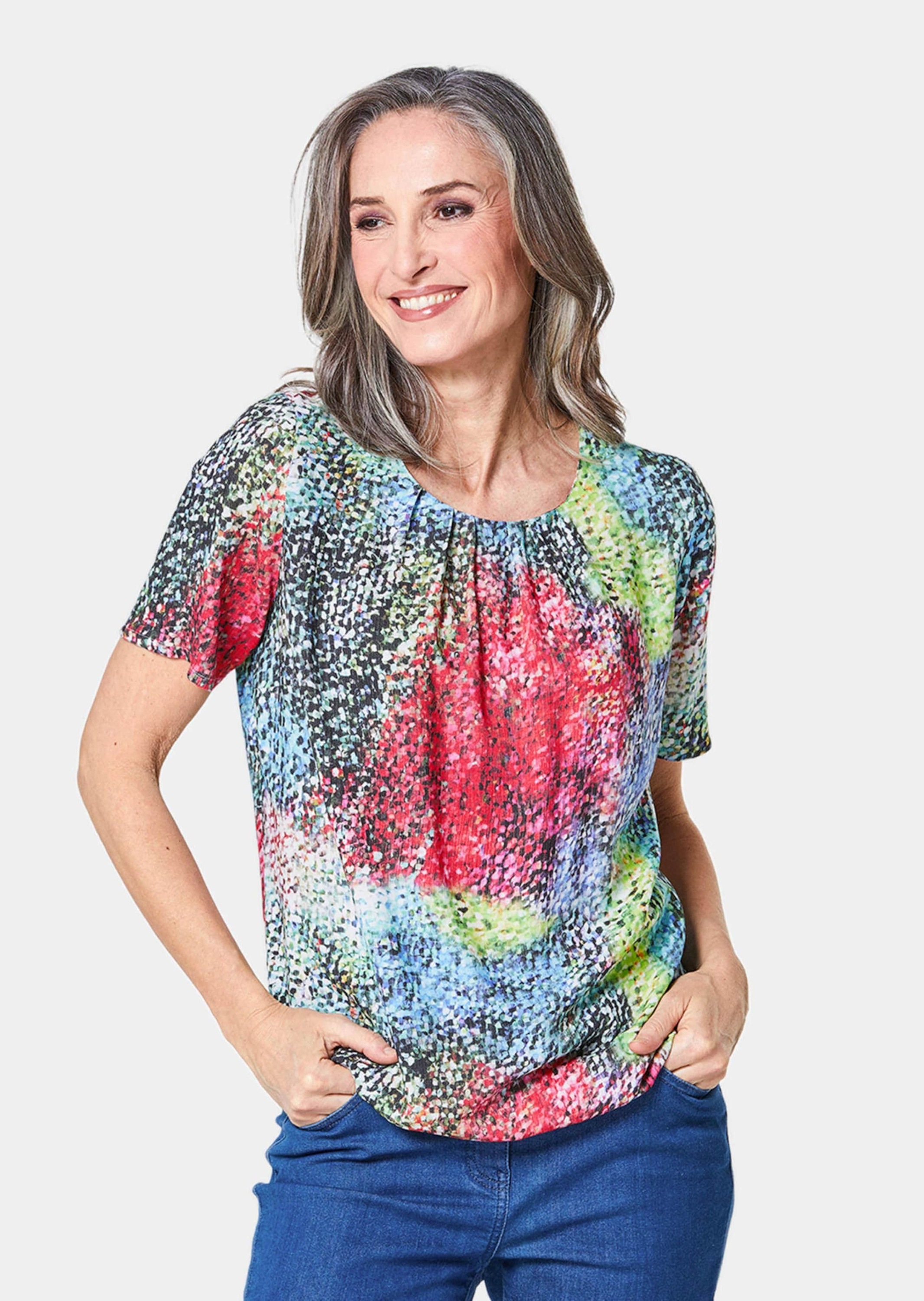 GOLDNER Druckbluse "Farbbrillante Druckbluse mit liebevollen Details" günstig online kaufen