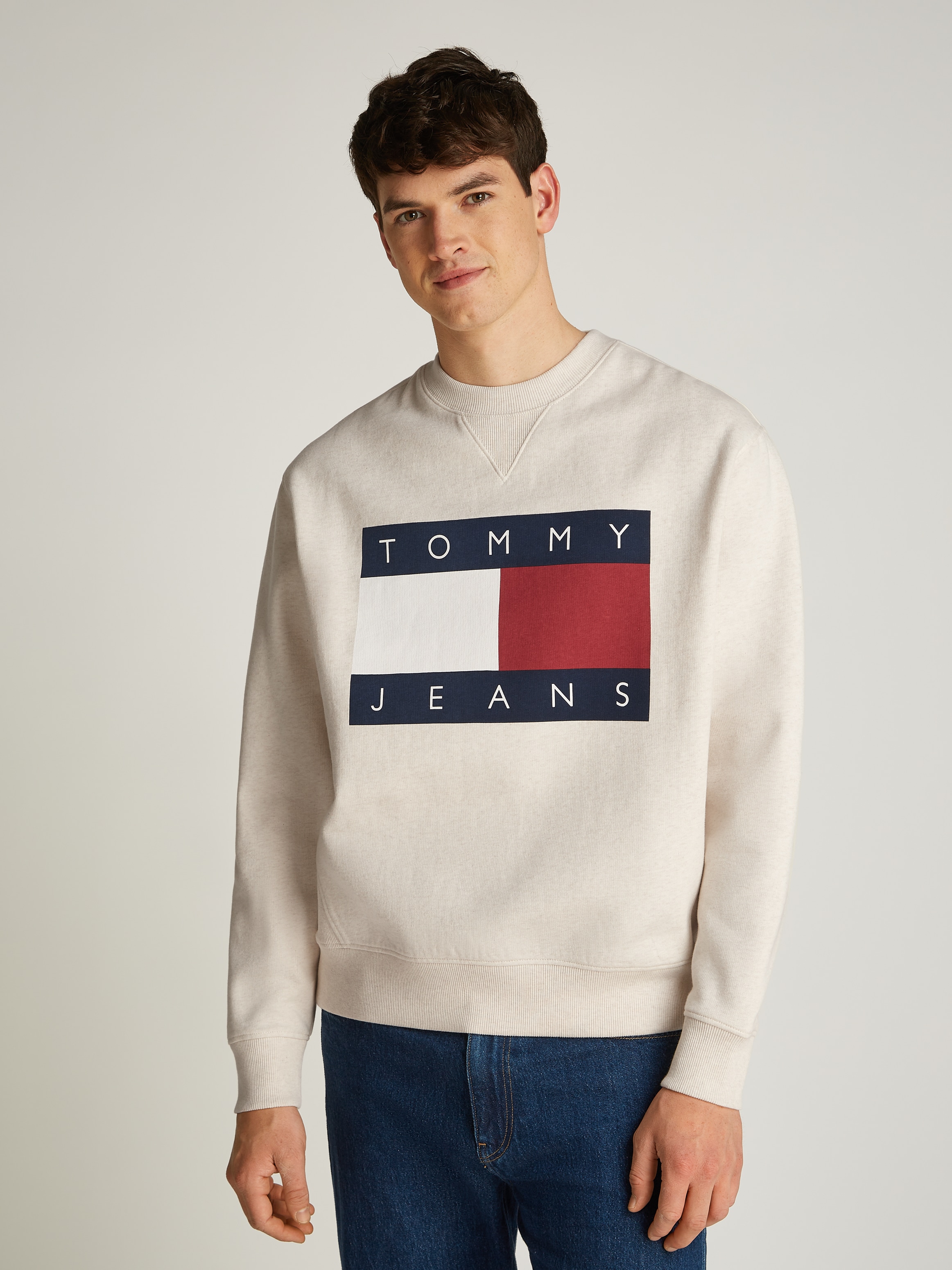 Tommy Jeans Sweatshirt "TJM MELANGE FLAG CREW", mit großem Logo günstig online kaufen