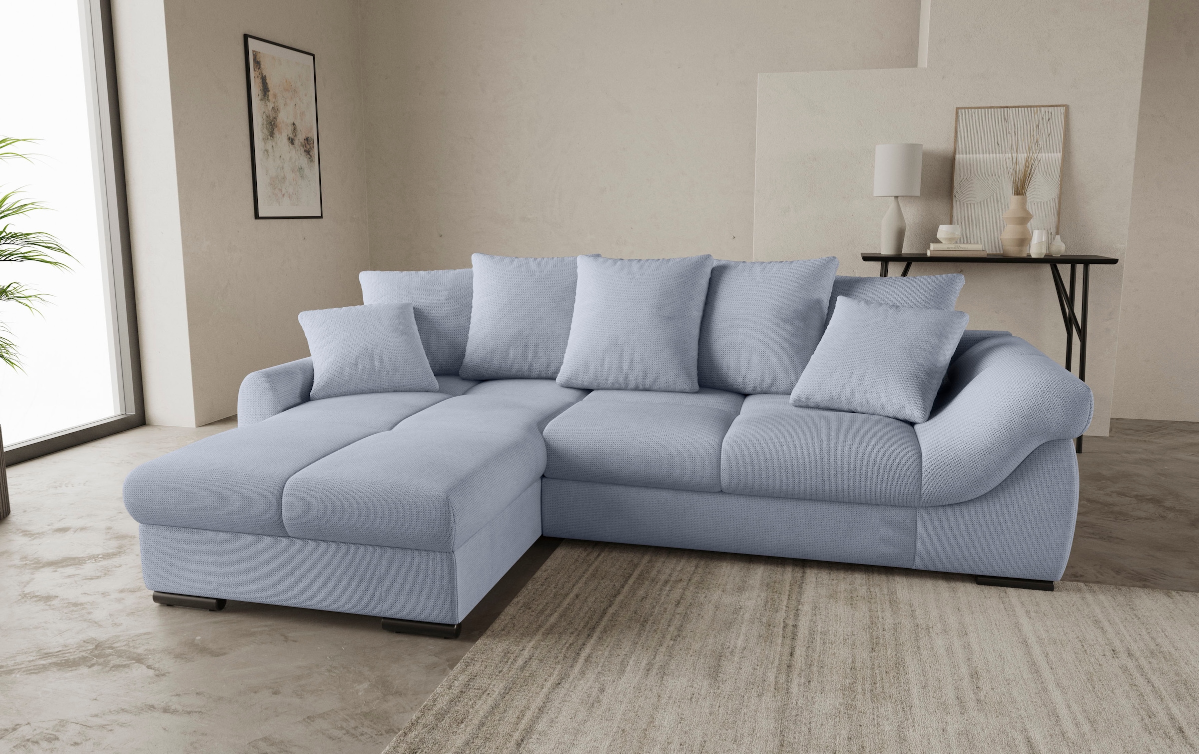Mr. Couch Ecksofa »Livorno DuraFlex L-Form«, inkl. Hochschläfer-Bettauszug, XL-Bettkasten weiß beschichtet