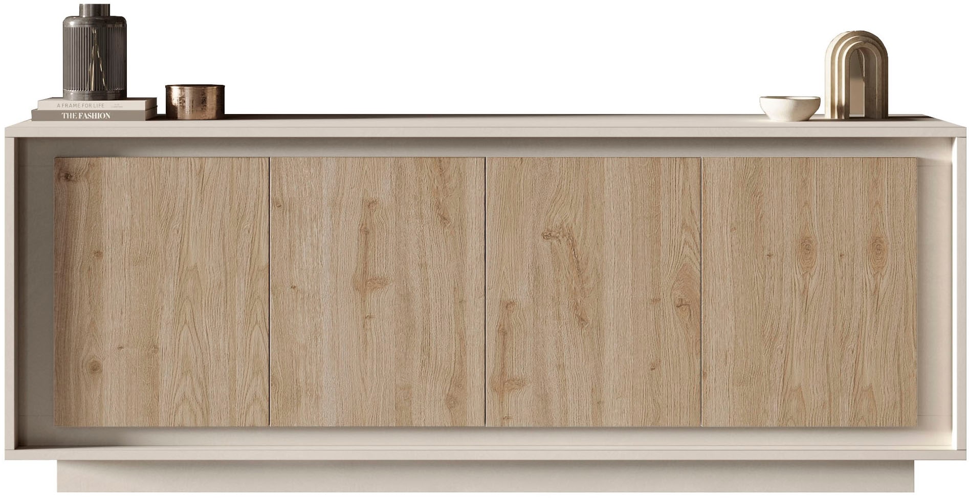 Home affaire Sideboard "Sky, B/T 207/50 cm, Kommode/Anrichte/Stauraumschrank, 4 Türen" Softclosing, Korpus & Front 22 mm stark, Rahmen-Optik