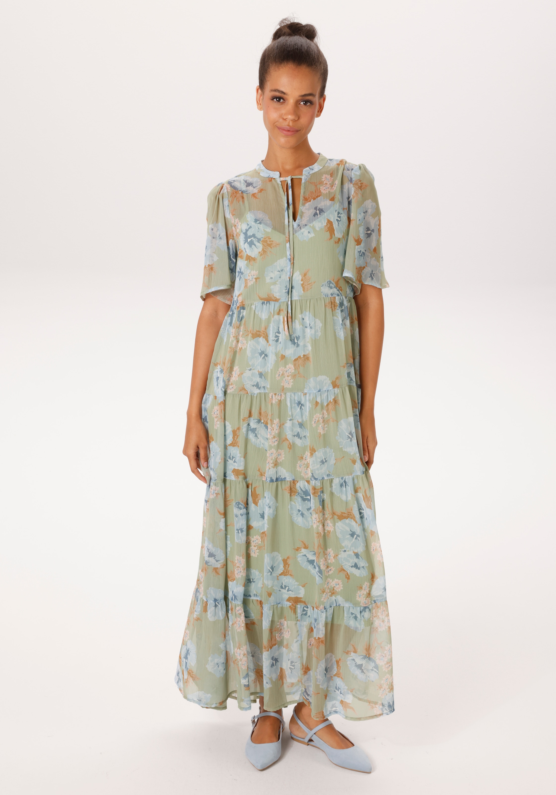 Aniston CASUAL Sommerkleid mit pastellfarbenen Blumendruck - jedes Teil ein Unikat