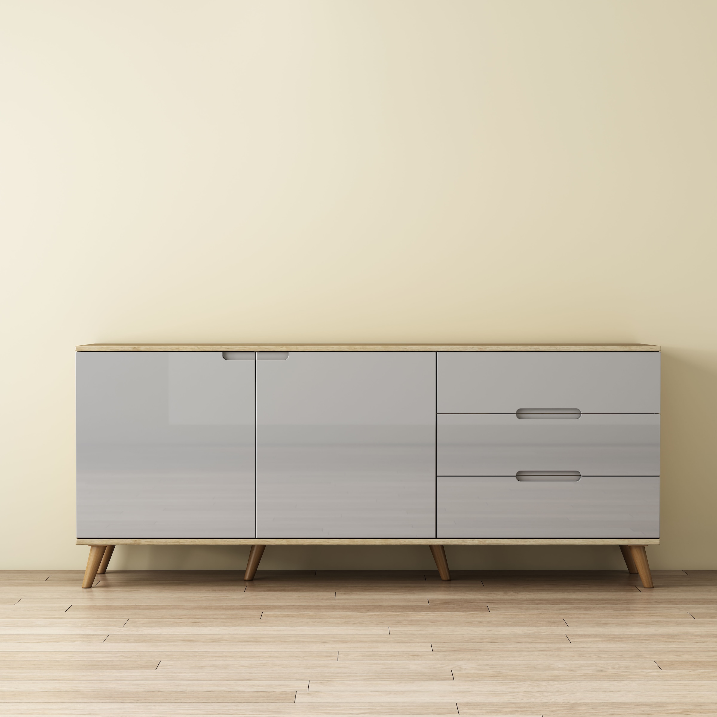 OTTO home Sideboard "Lund" mit glänzenden Fronten, Griffmulden, helles Holz günstig online kaufen