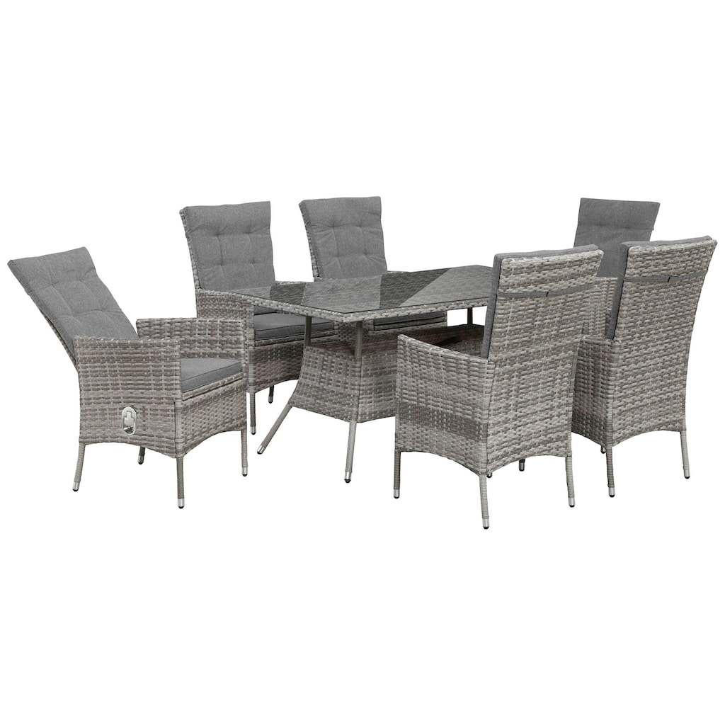 KONIFERA Garten-Essgruppe »Belluno«, (Set, 13 tlg., 6x Sessel, Tisch 150x80x 71,5 cm, Polyrattan, inkl. Auflagen)