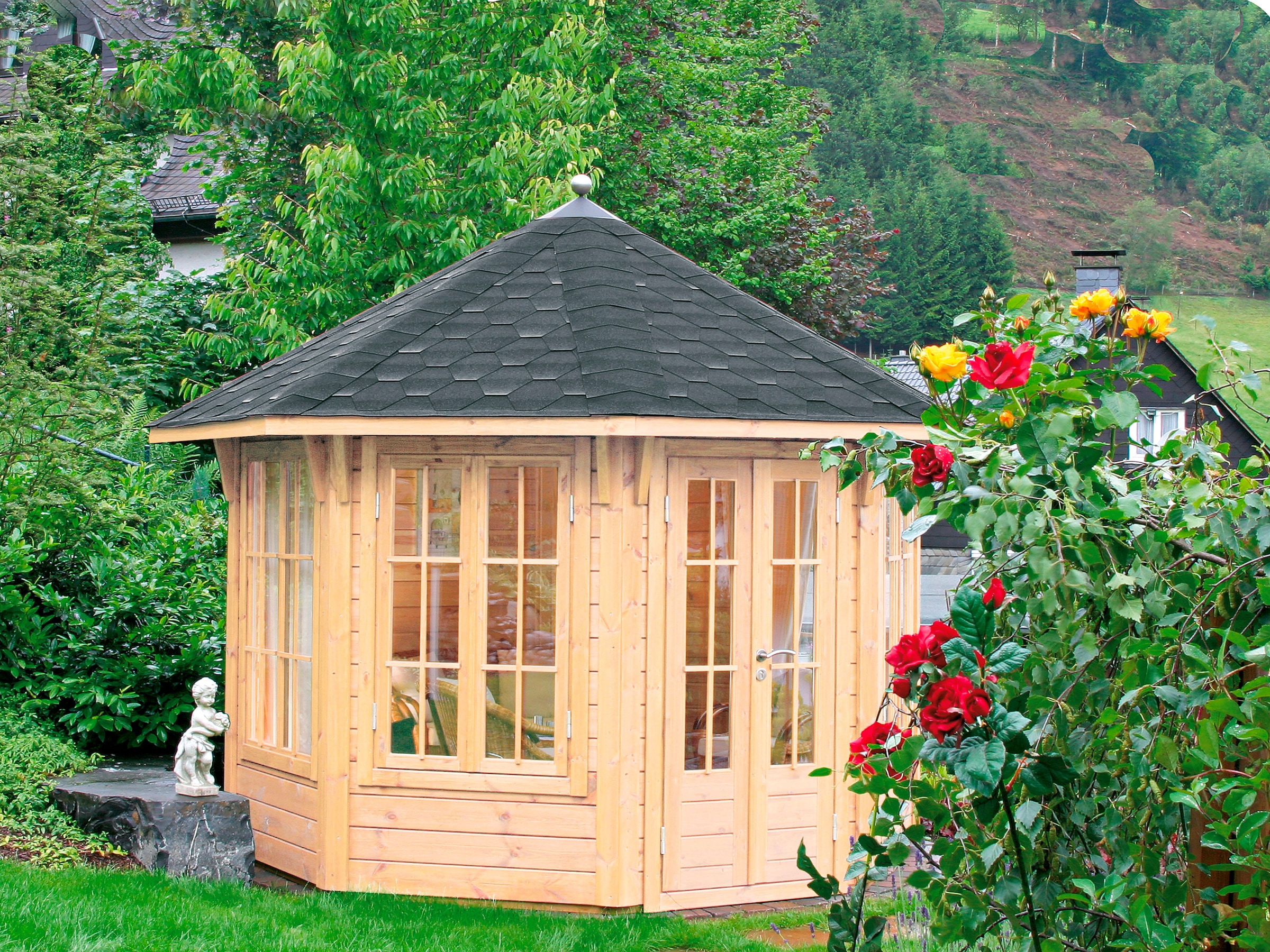 Wolff Holzpavillon "Milano 3.0", BxT: 360x360 cm, mit schwarzen Schindeln