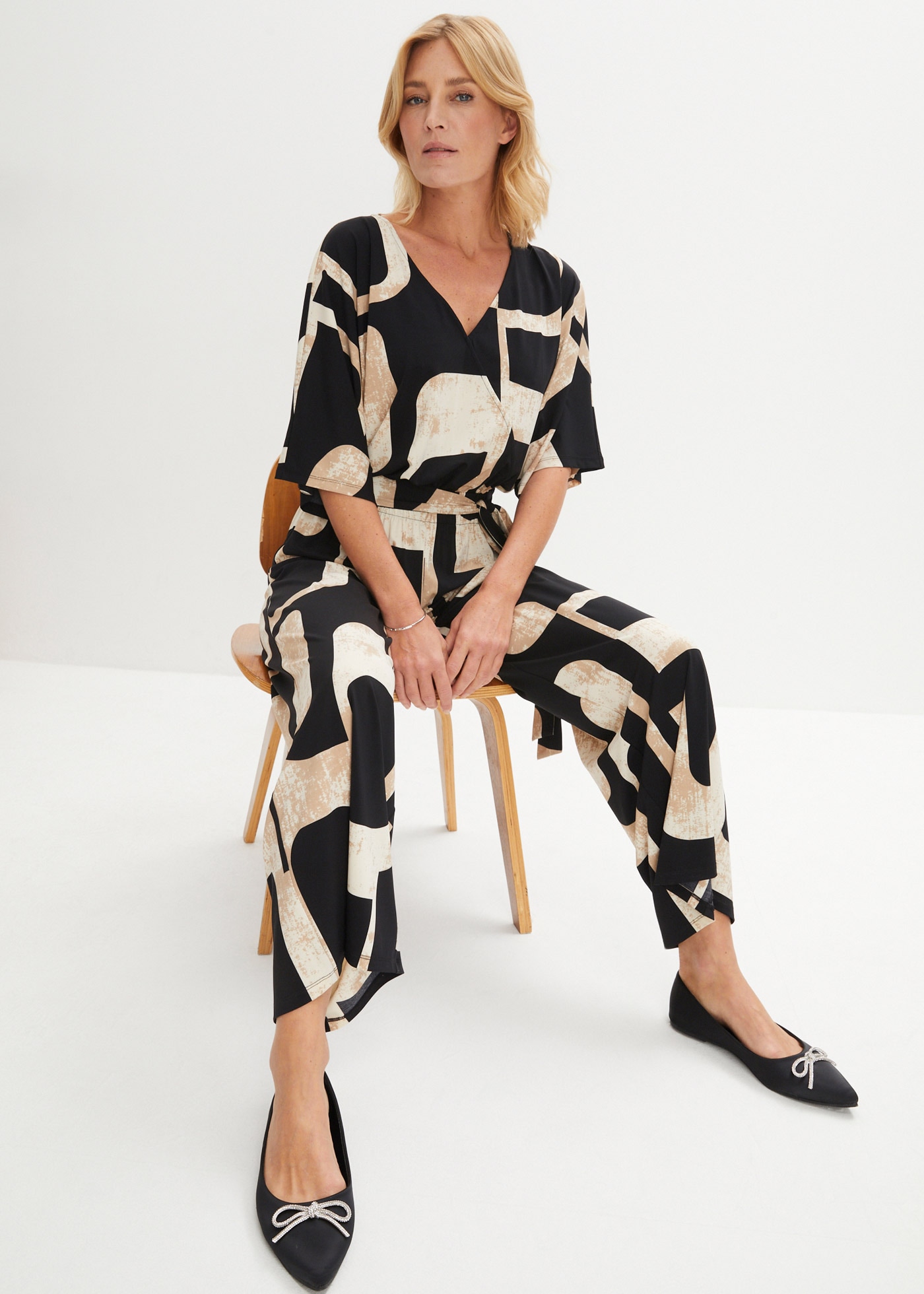 bonprix Jumpsuit bequeme Passform, mit 3/4-Ärmeln, elastischer Materialmix günstig online kaufen