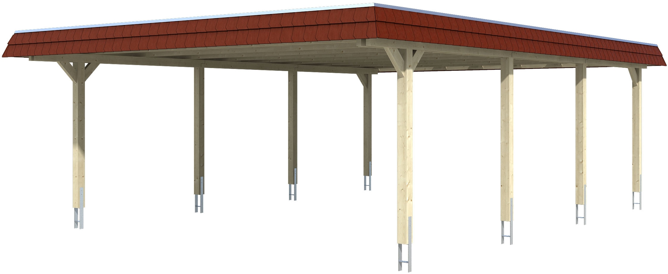 Doppelcarport »Wendland«, Leimholz-Fichte, 550 cm, Nussbaum, mit EPDM-Dach, rote Blende