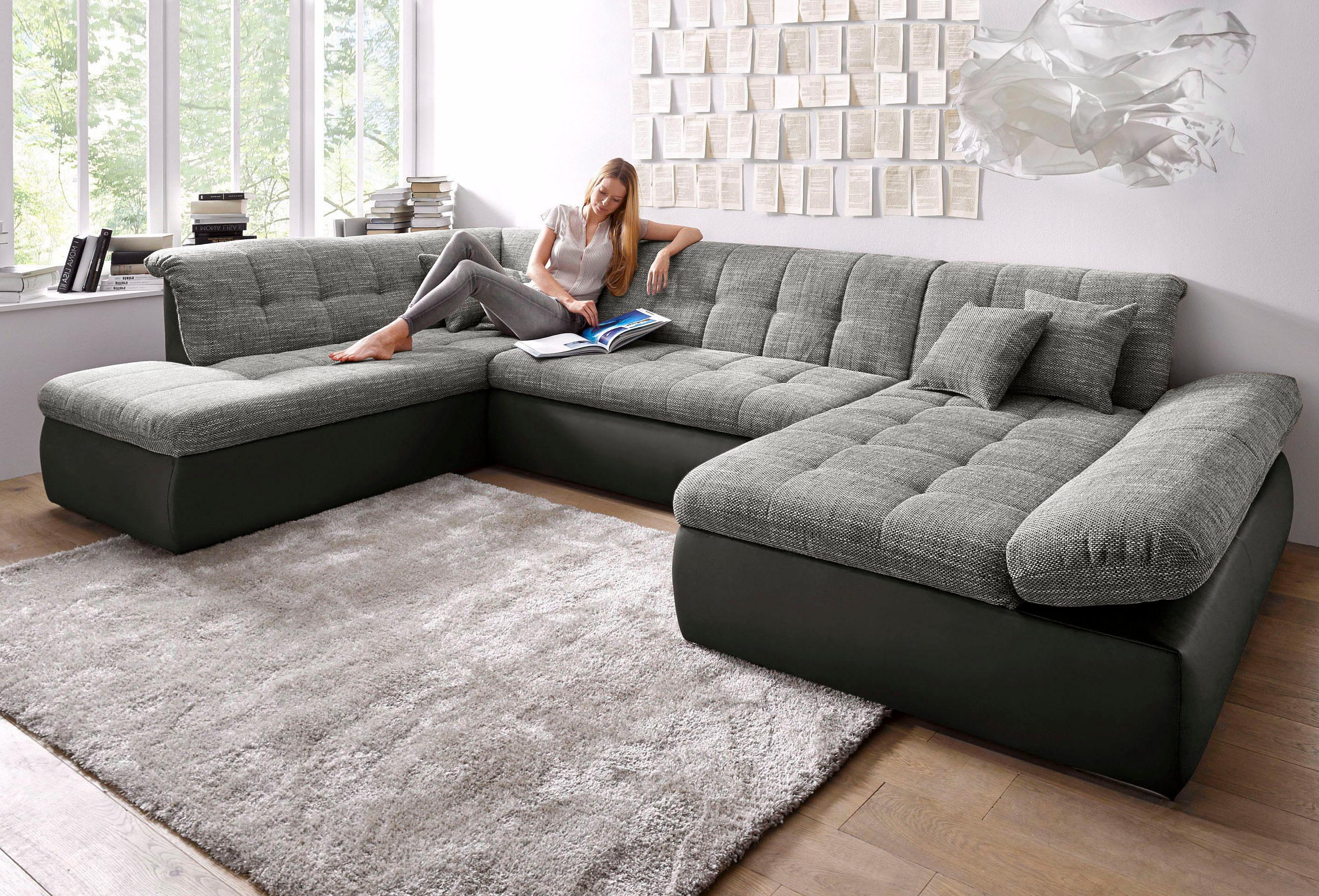 DOMO collection Wohnlandschaft "MORIC 353x216x80 cm, mit viel Platz, U-Form, auch in Cord" im XXL-Format, wahlweise mit Bettfunktion und Armlehnenverstellung